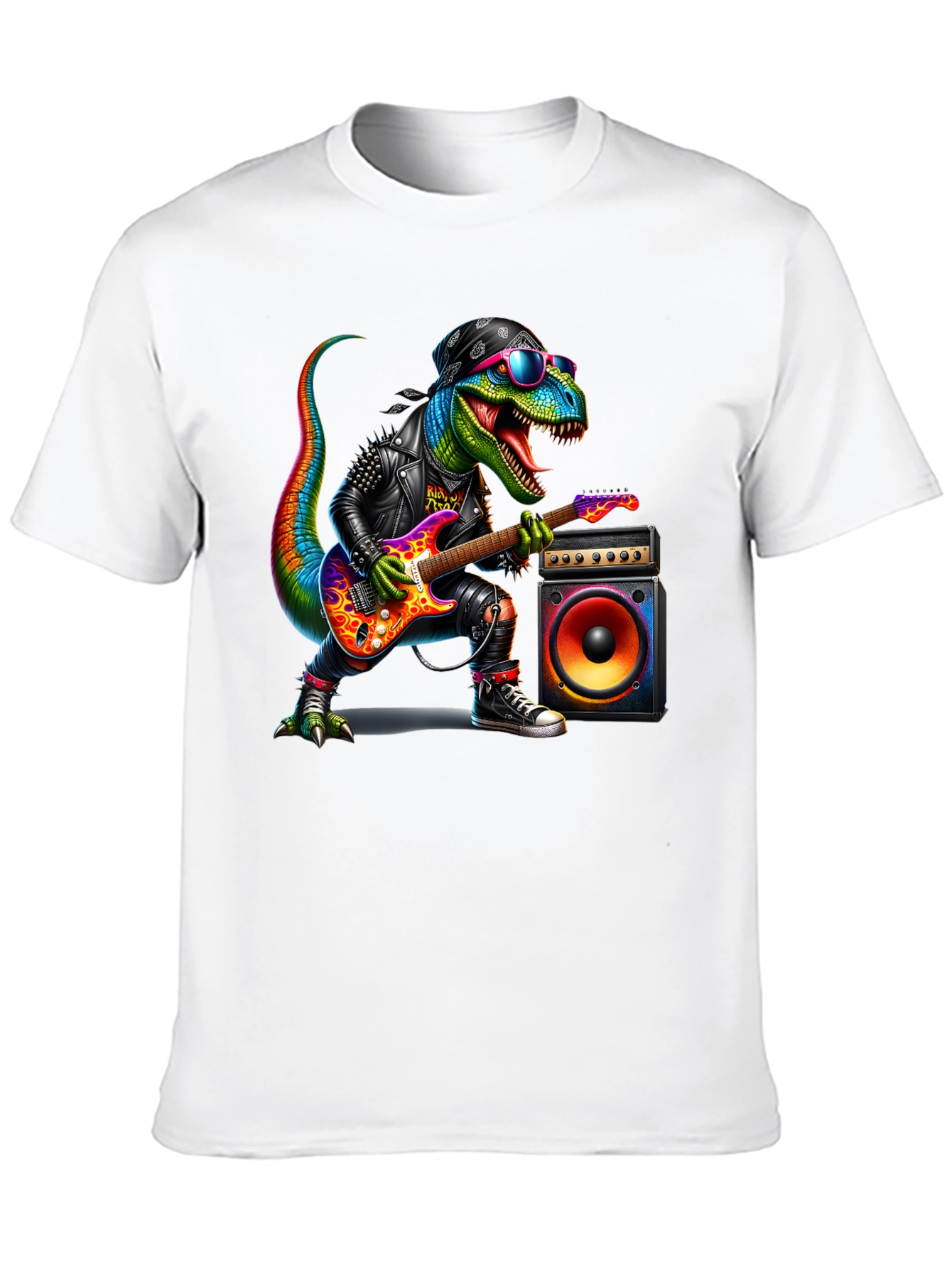 Black Rockin' Rex T-Shirt - Dinosaur Guitarist view 10