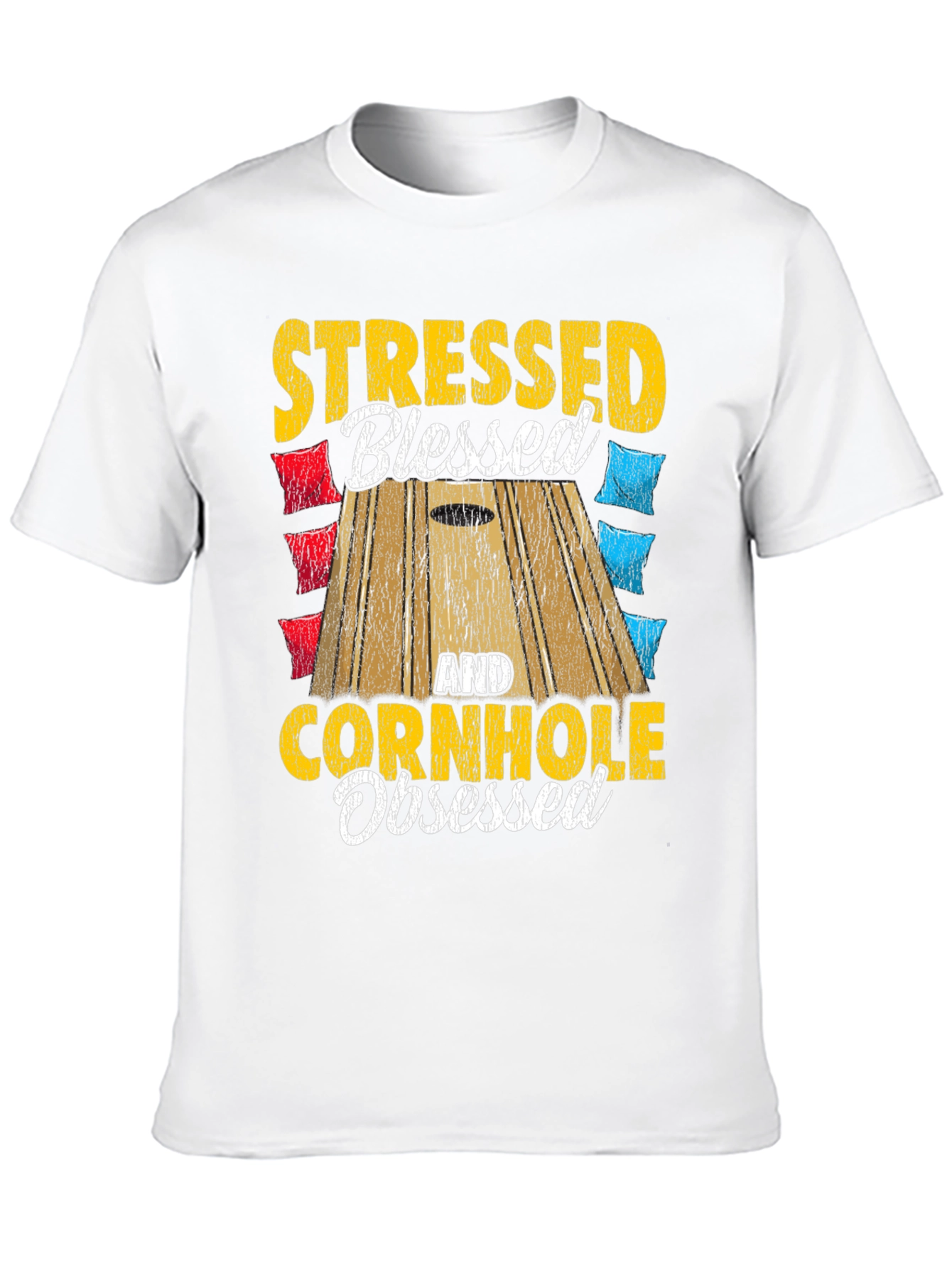 Black Stressed Blessed Cornhole Obsessed Graphic Tee view 10