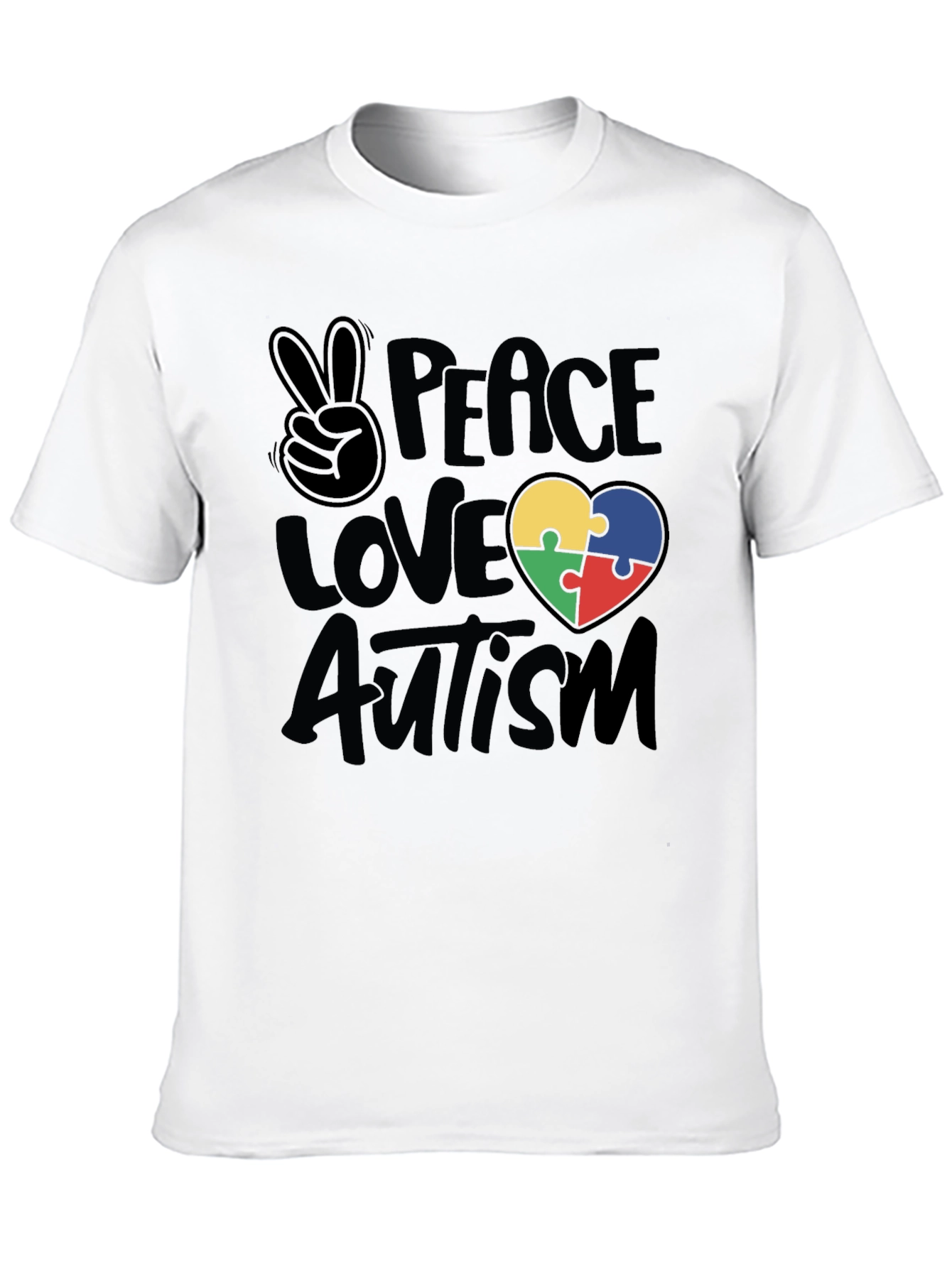 Black Peace Love Autism Puzzle Heart T-Shirt view 10