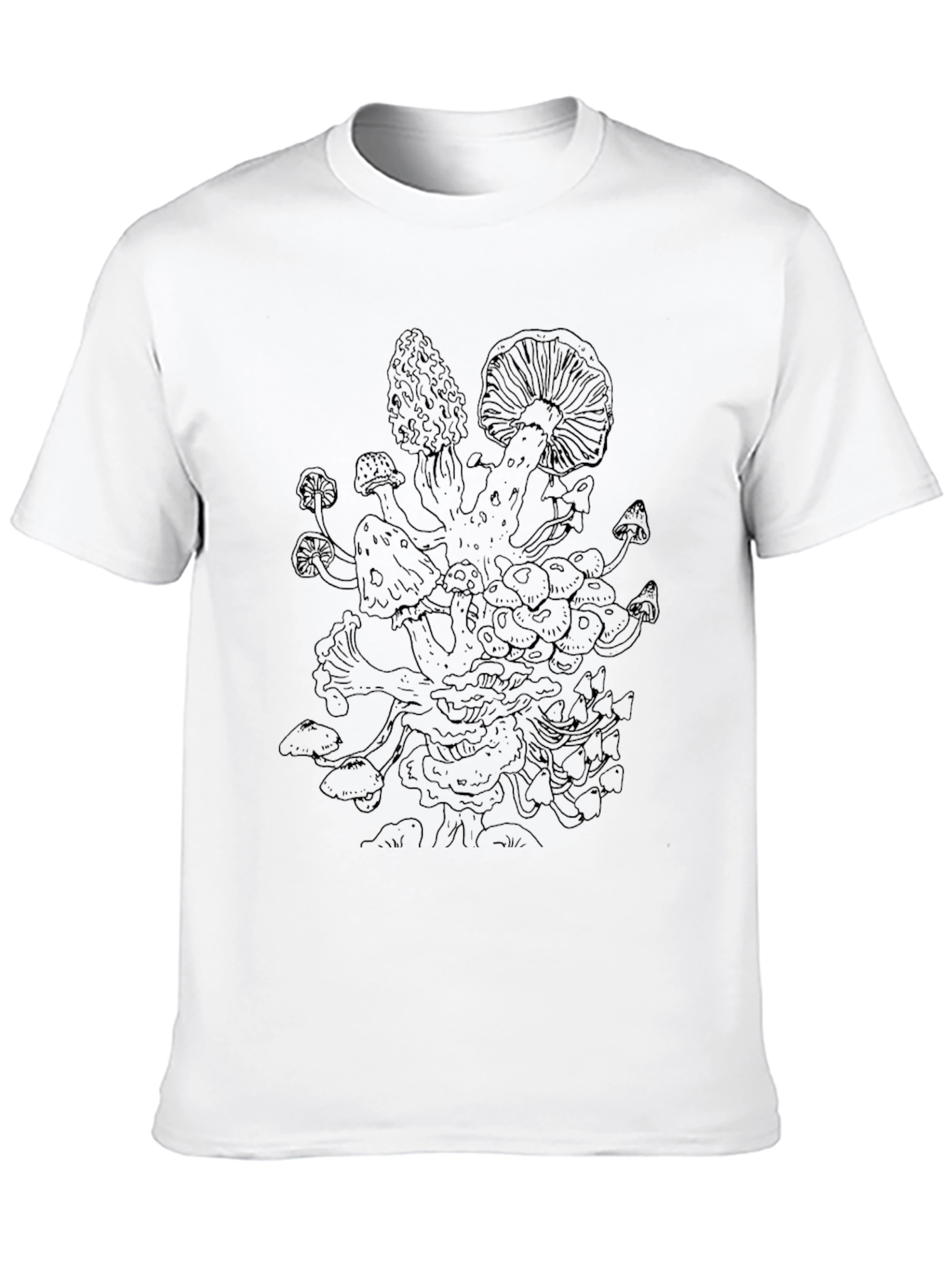 Black Mushroom Print Black T-Shirt view 10