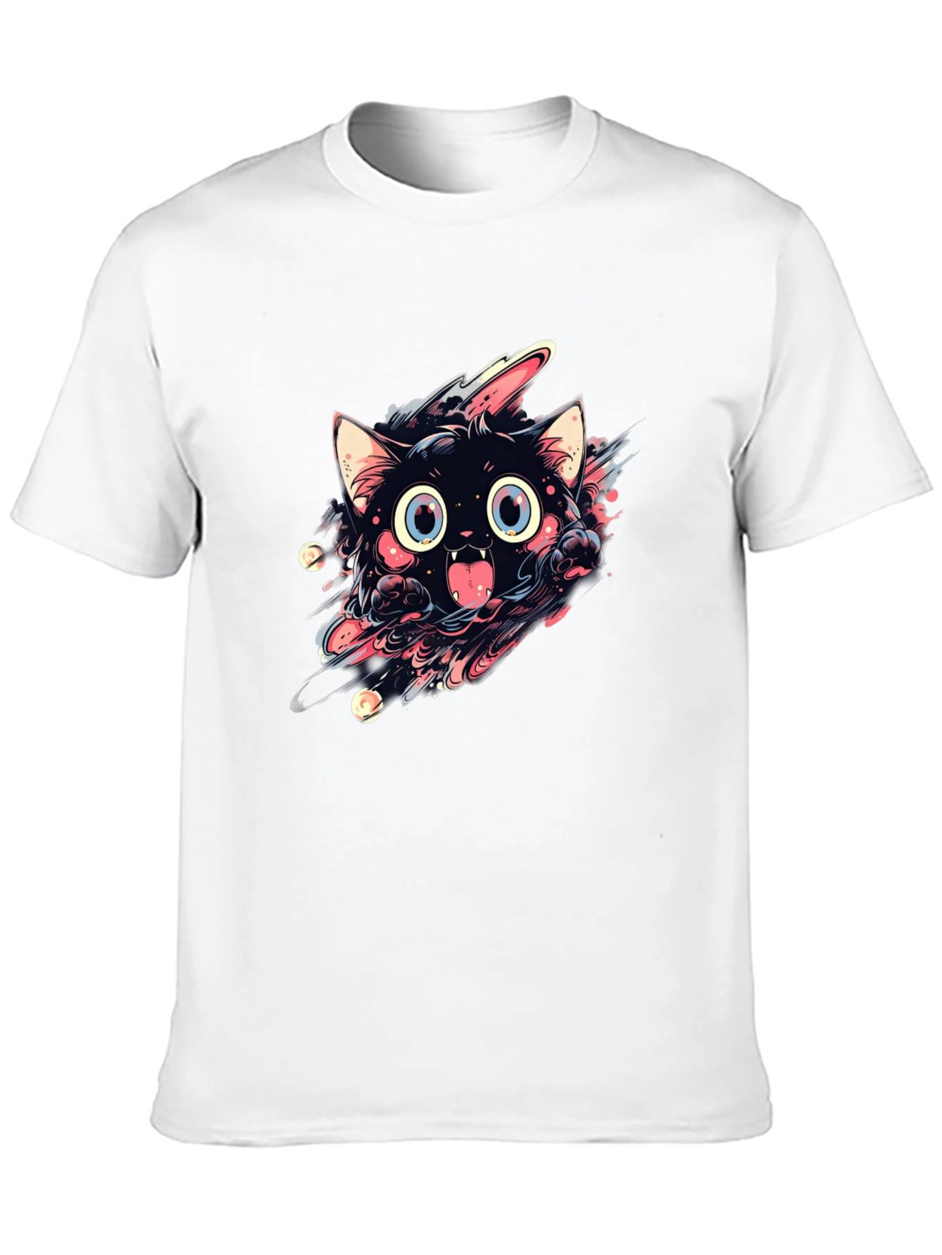 Black Cartoon Cat Graphic Black T-Shirt view 10