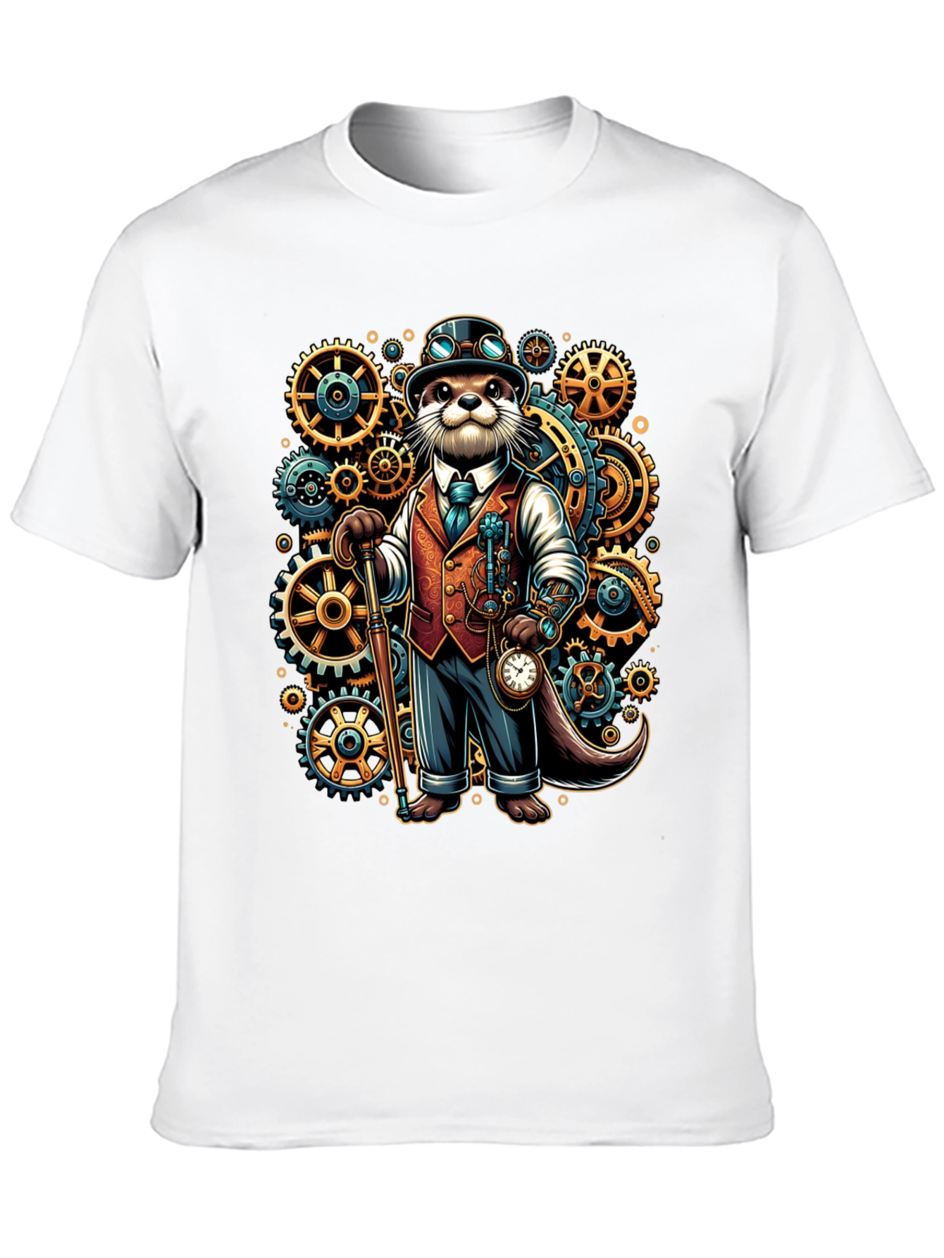 Black Steampunk Otter Graphic Tee view 10