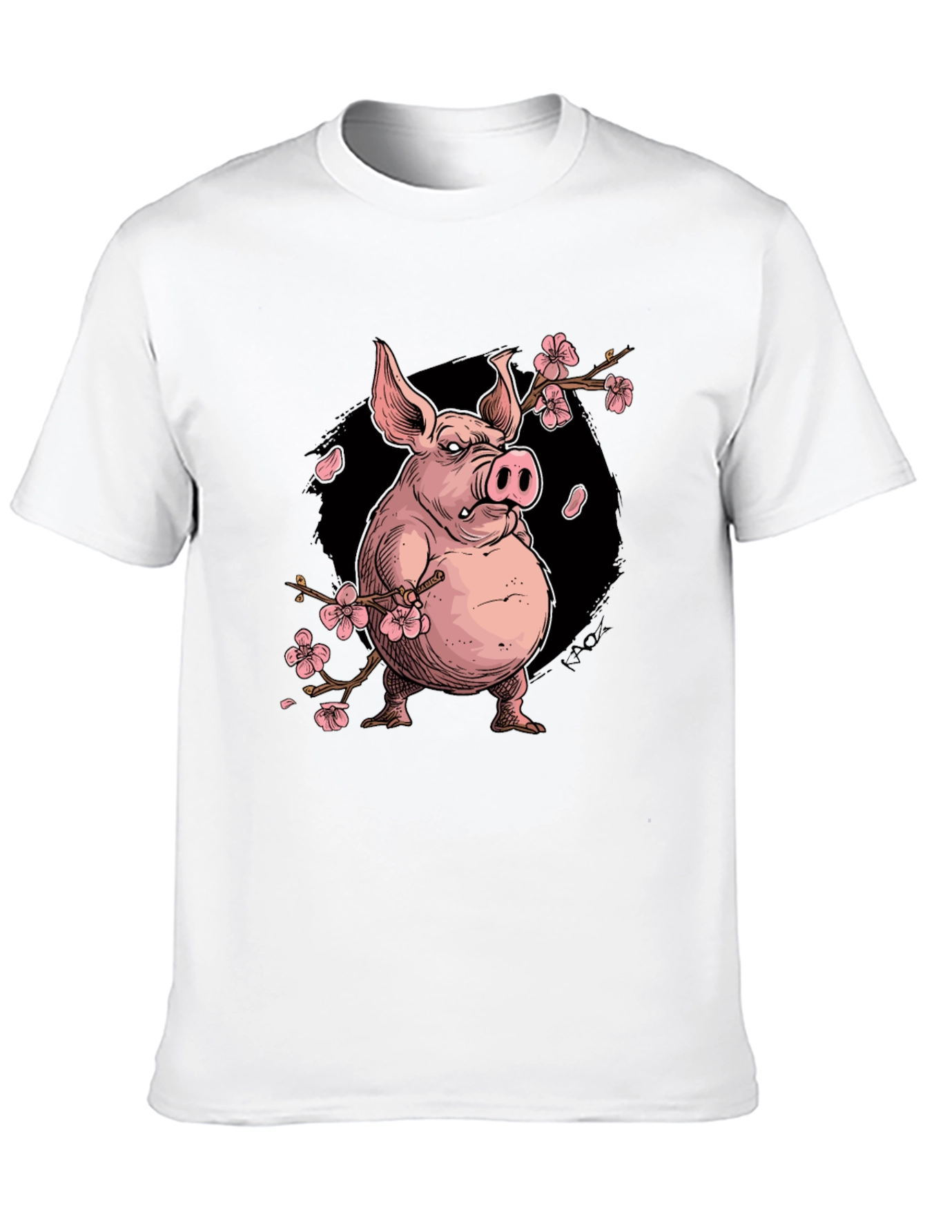 Black Pig with Cherry Blossoms Graphic T-Shirt view 10