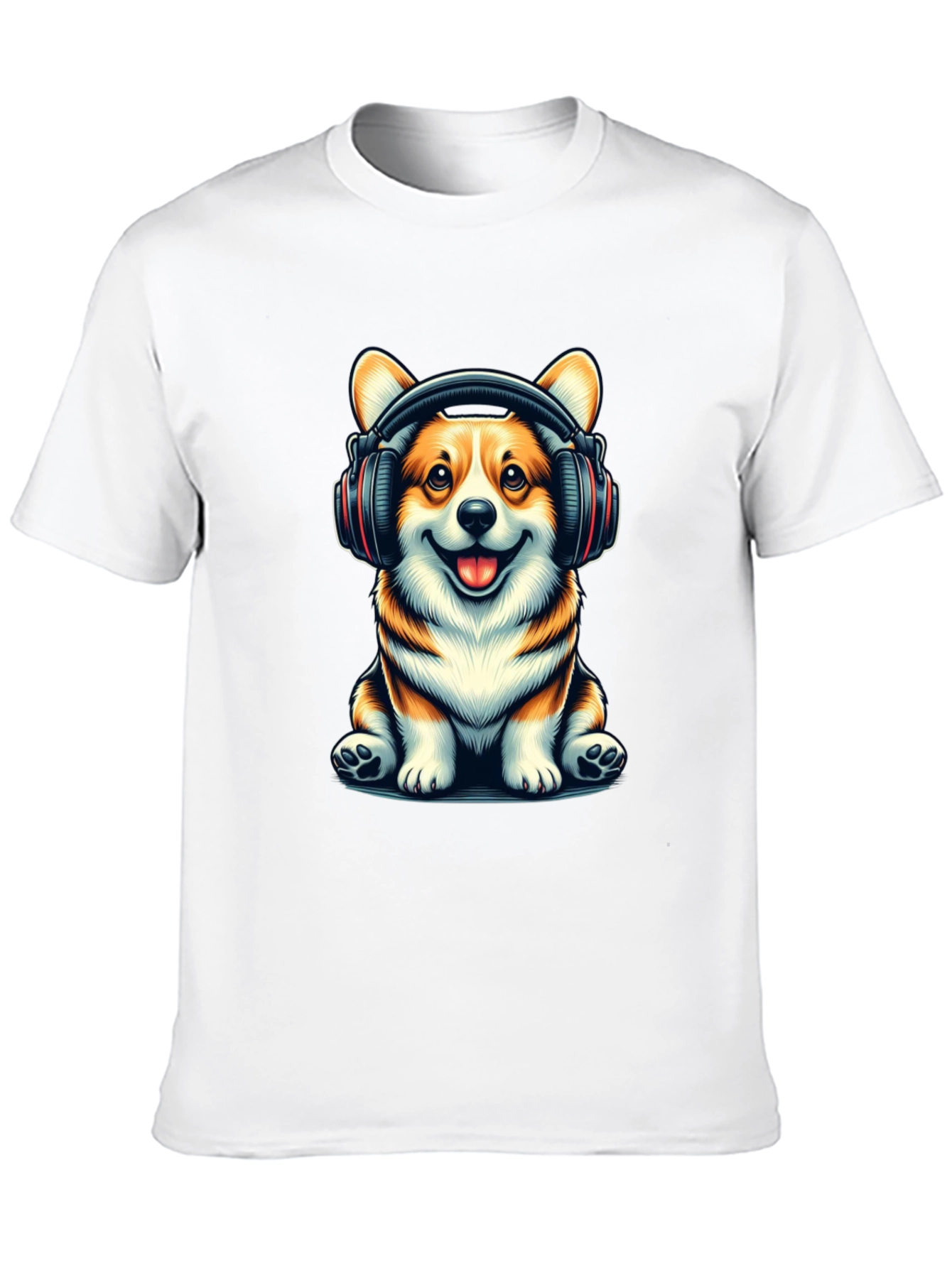 Black Corgi Headphones Graphic T-Shirt view 10
