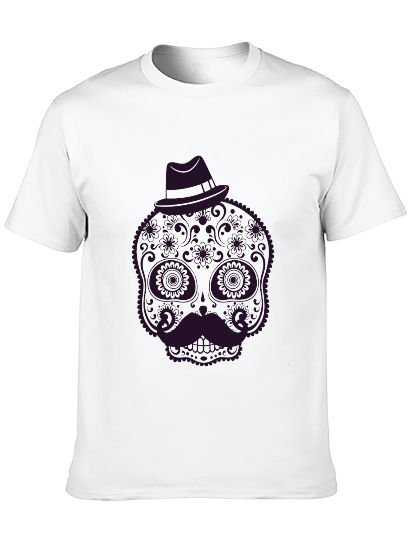 Black Sugar Skull Mustache Graphic Tee - Black view 10