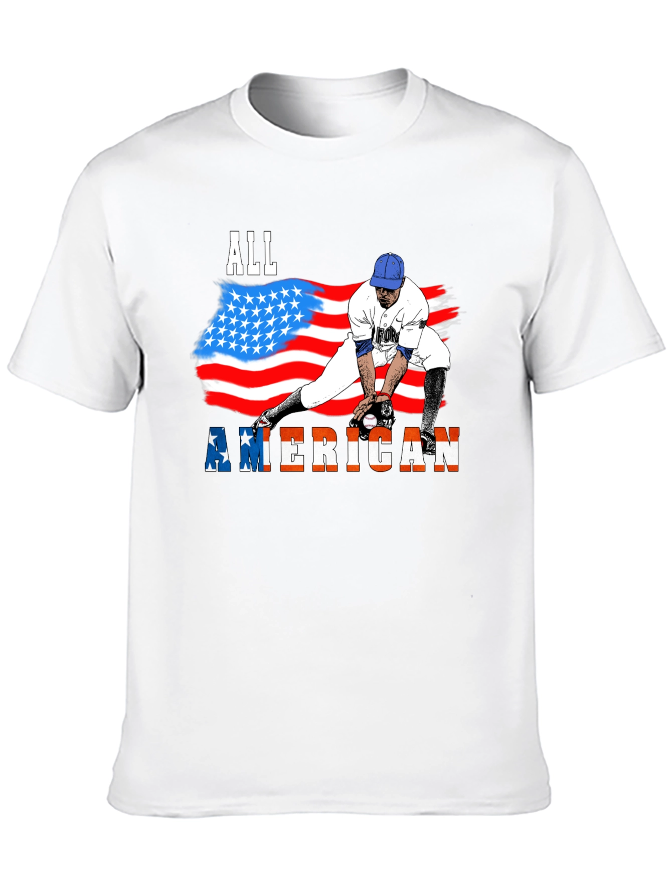 Black All American Baseball T-Shirt - Patriotic USA Flag Design view 10