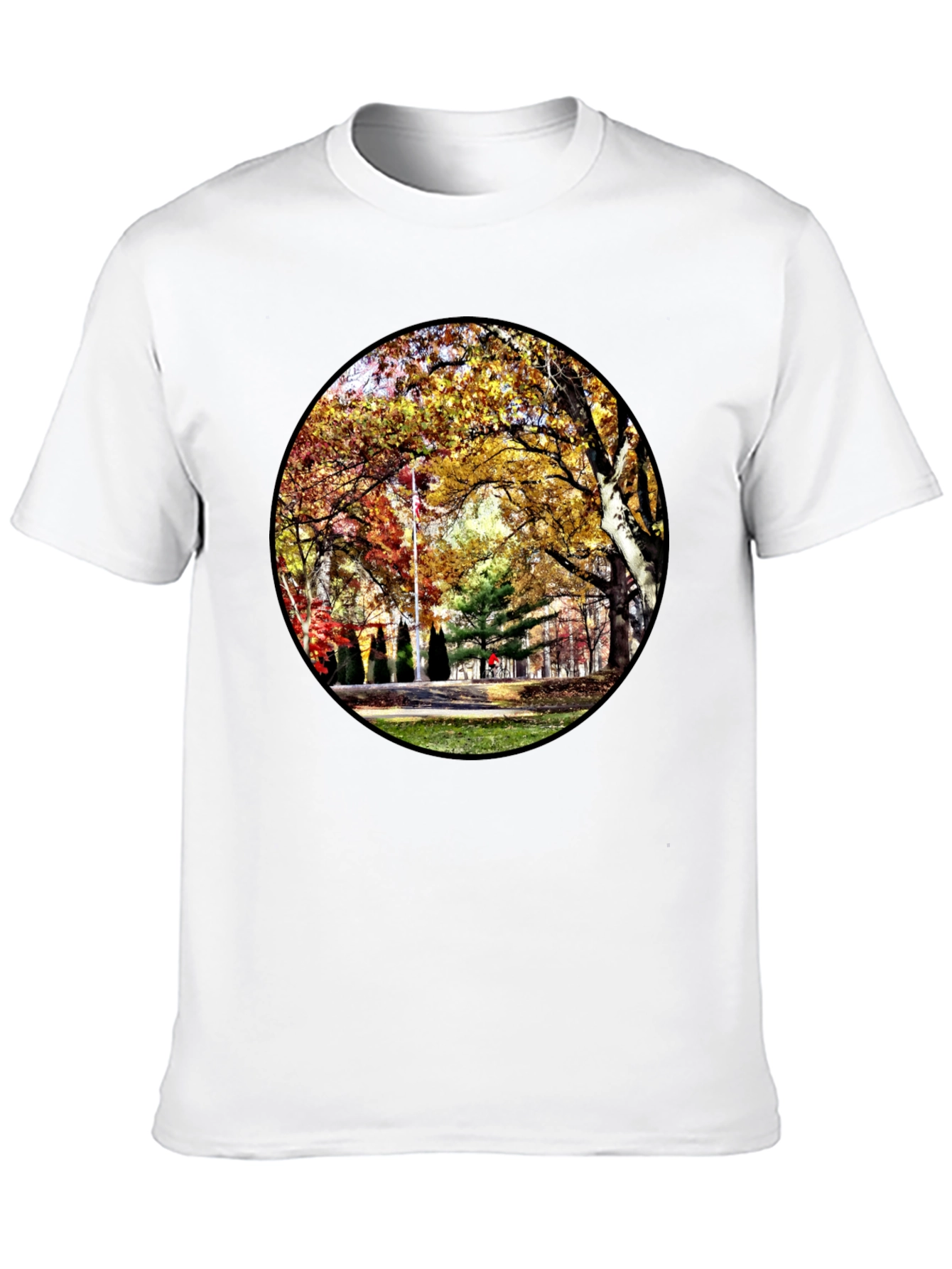 Black Autumn Park Scene Black T-Shirt view 10
