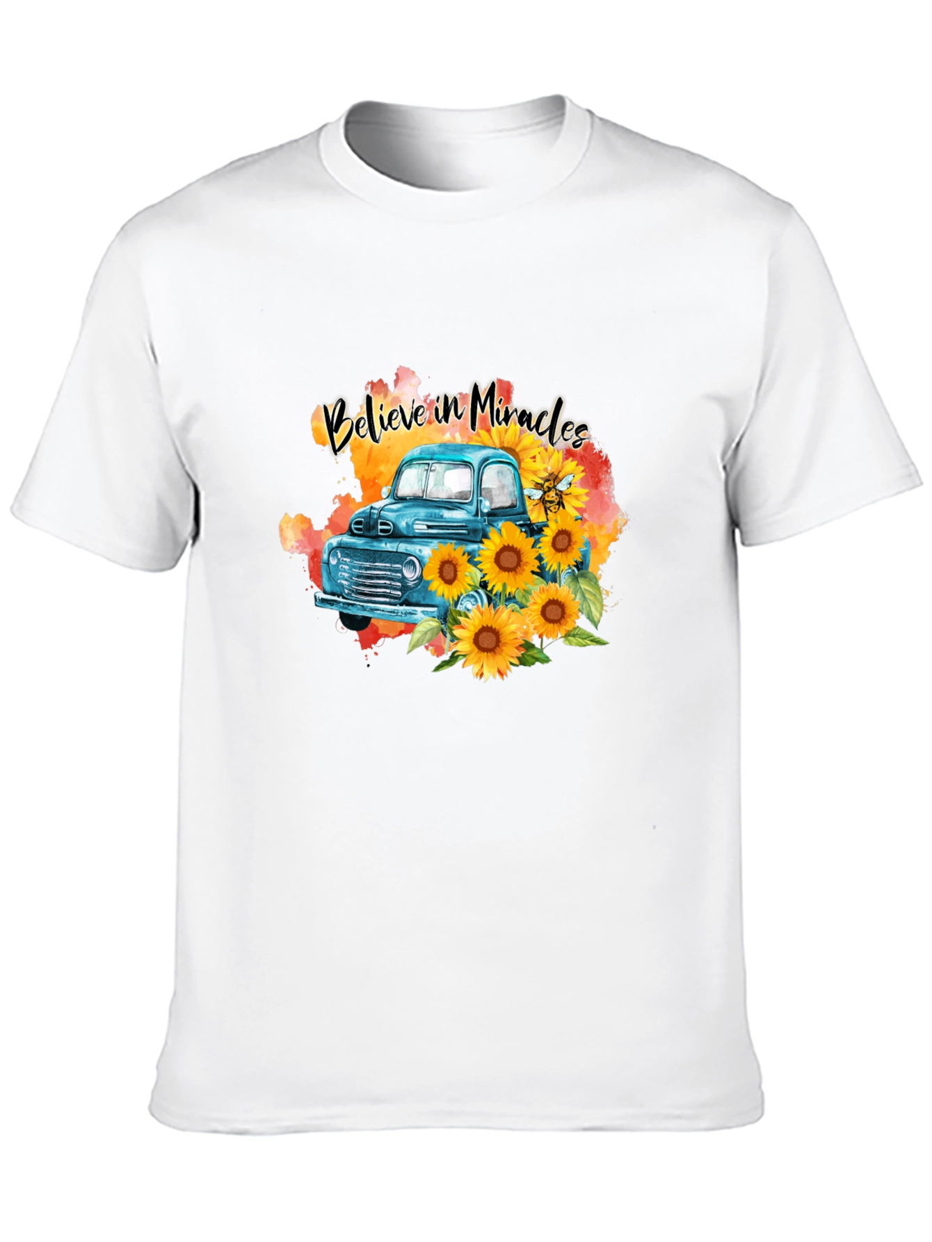 Black Believe in Miracles Sunflower Truck T-Shirt view 10