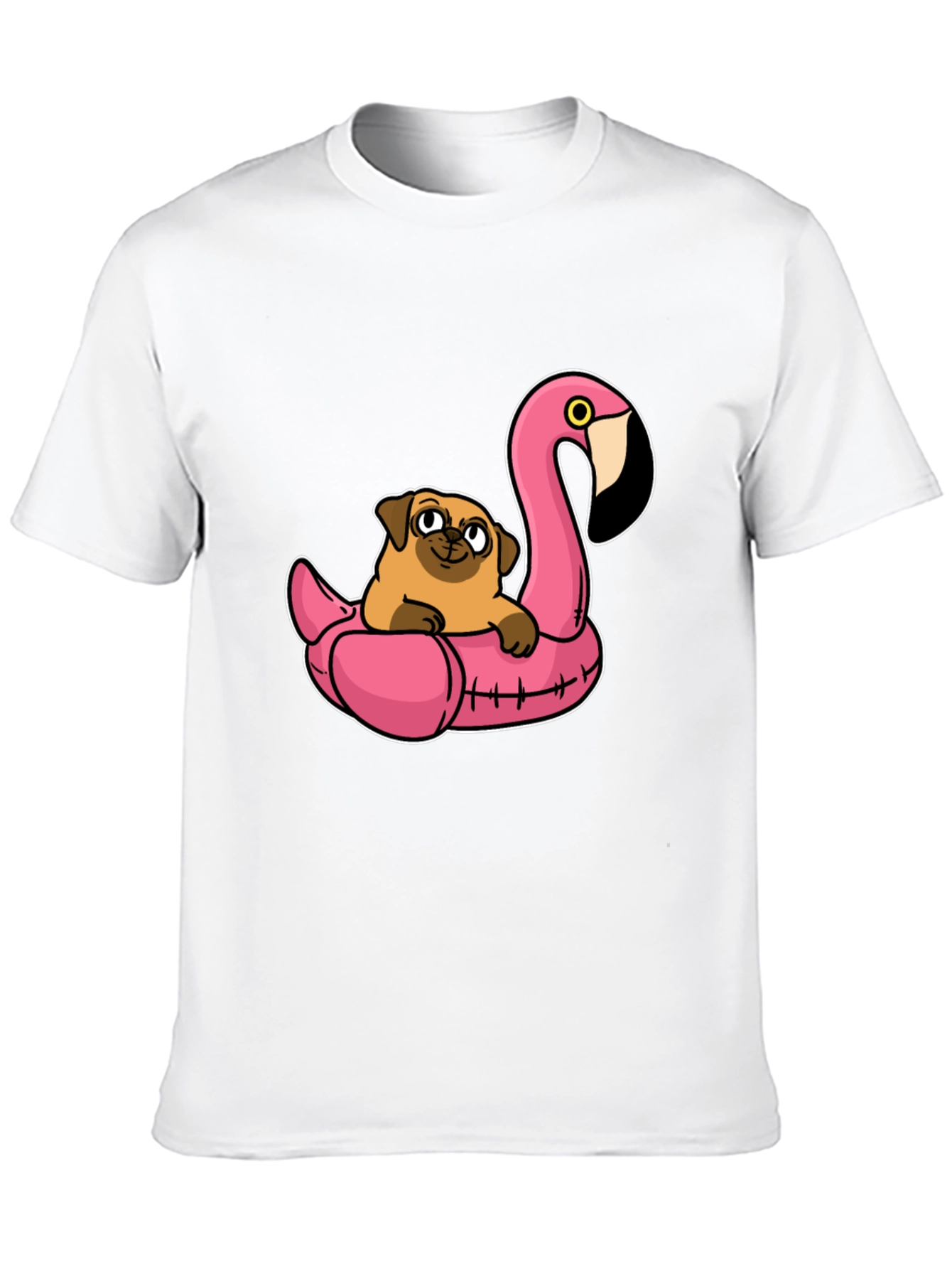 Black Pug on Flamingo Float T-Shirt view 10