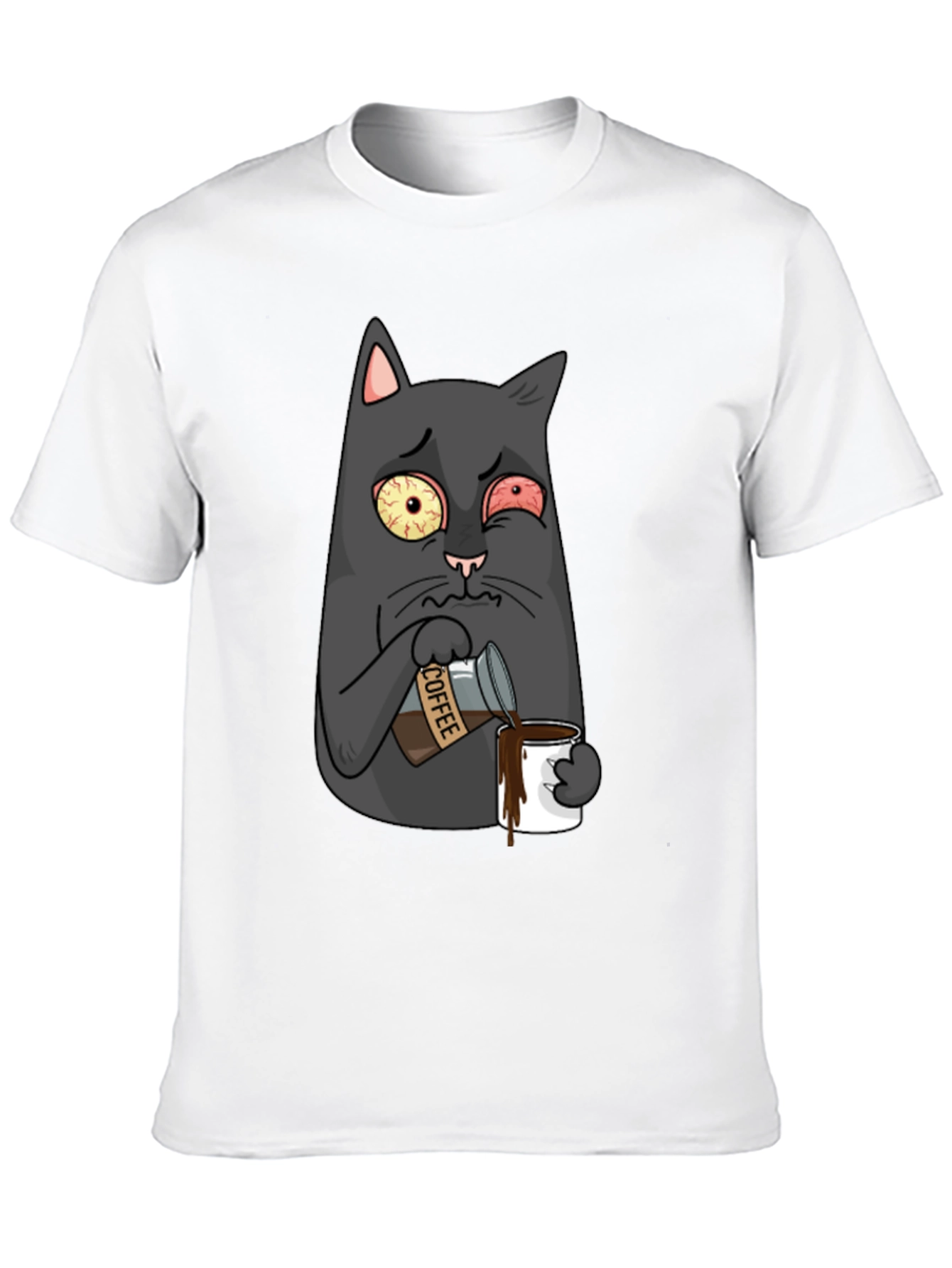 Black Coffee Cat T-Shirt - Funny Cartoon Graphic Tee view 10