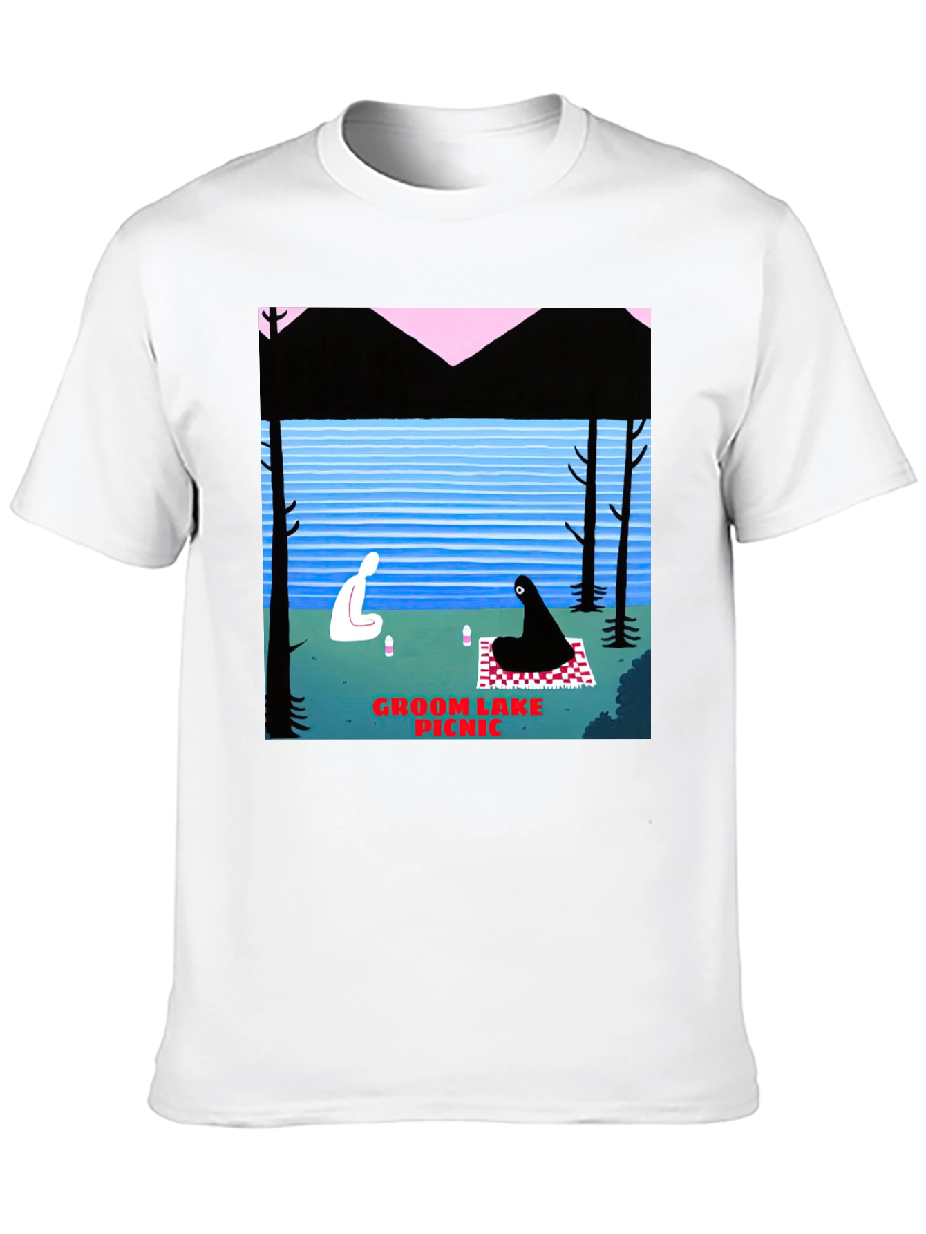 Black Groom Lake Picnic Graphic T-Shirt - Unique Art Tee view 10