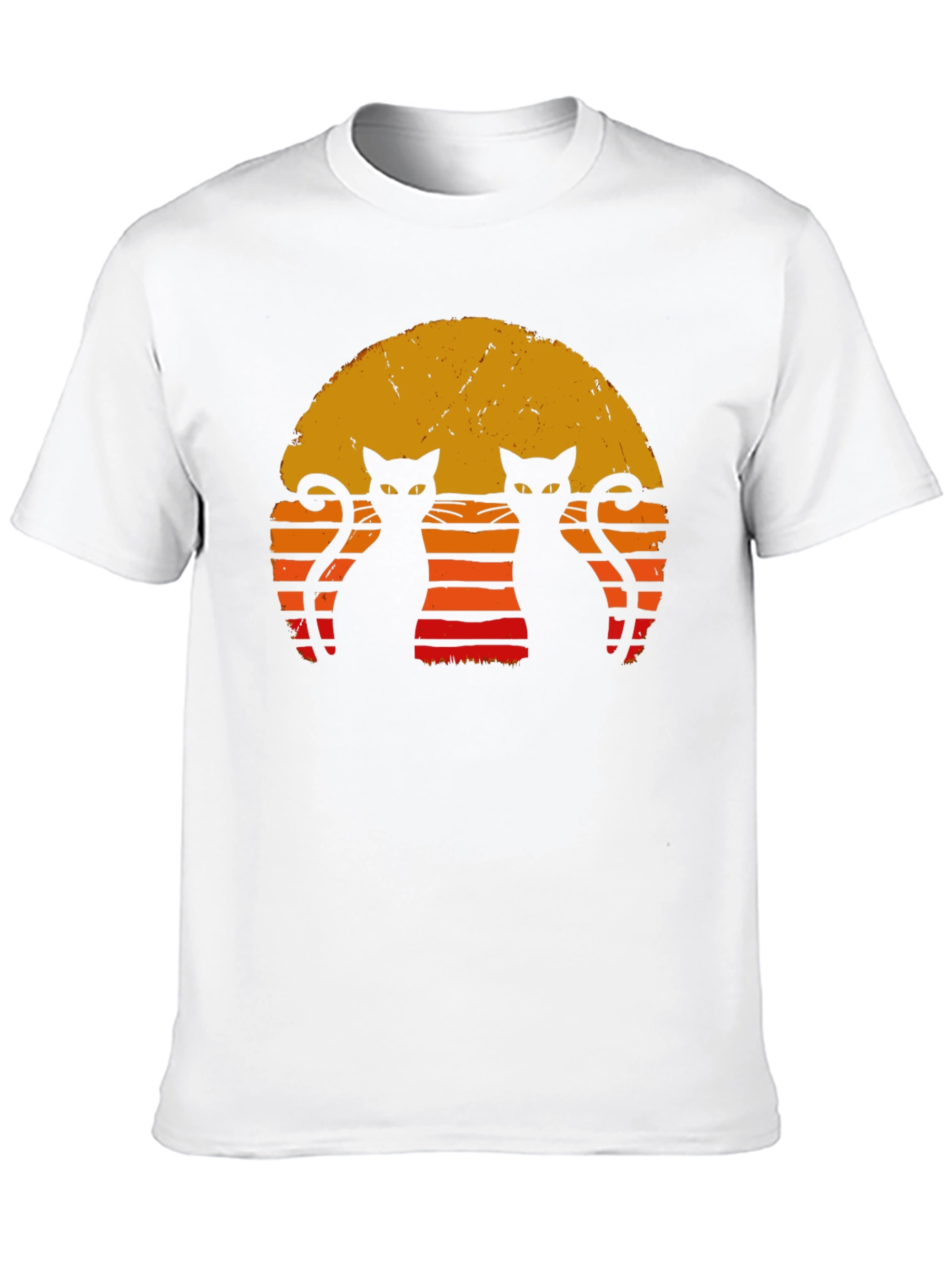 Black Retro Cat Sunset T-Shirt - Black view 10