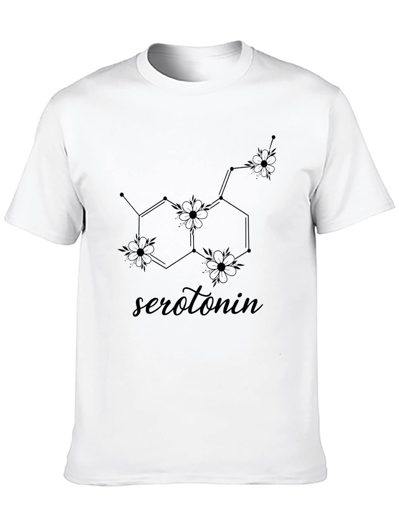 Black Serotonin Molecule Floral Graphic T-Shirt view 10