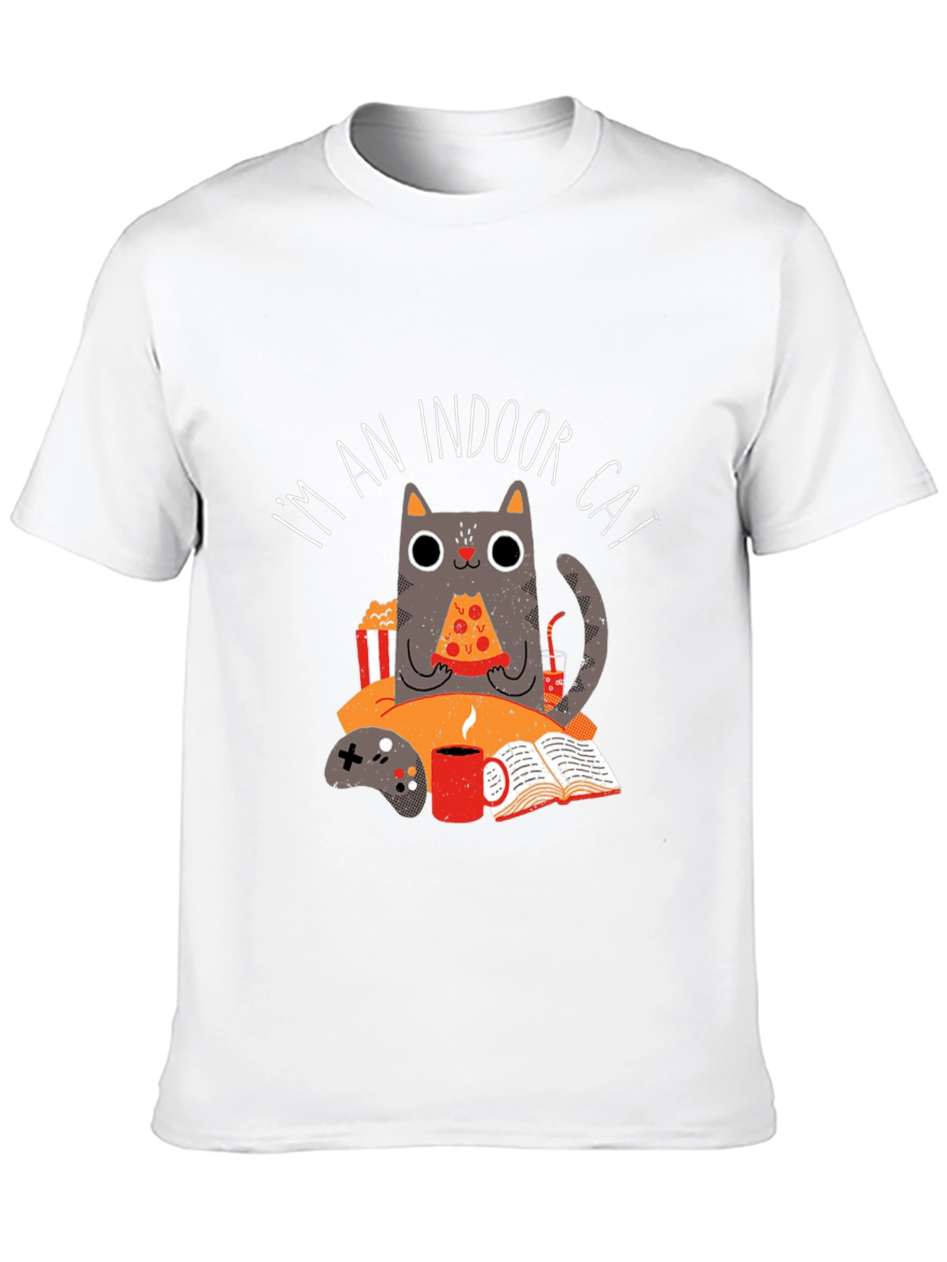 Black Indoor Cat T-Shirt - Gamer & Pizza Lover view 10