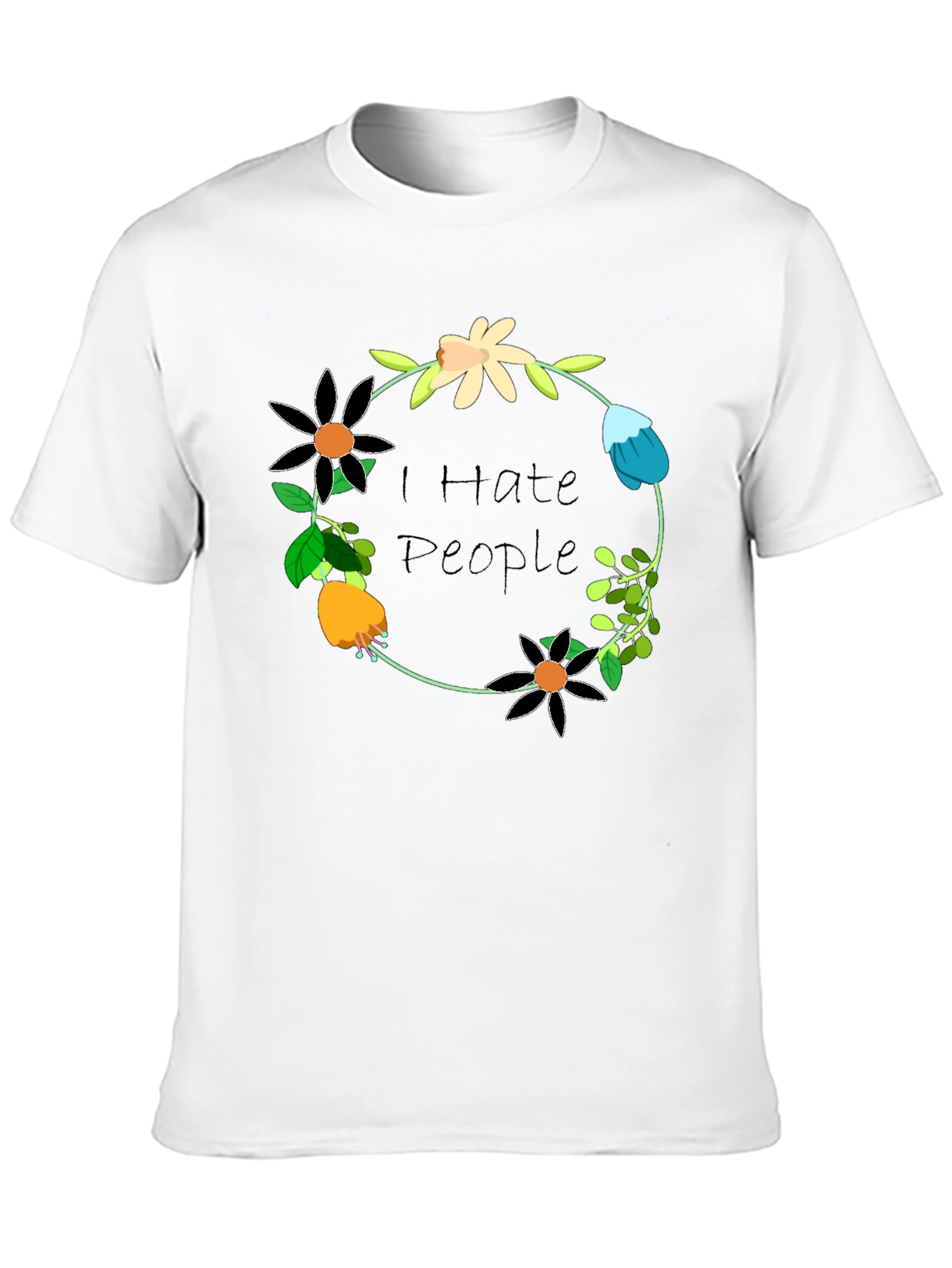 Black I Hate People Floral Wreath T-Shirt view 10