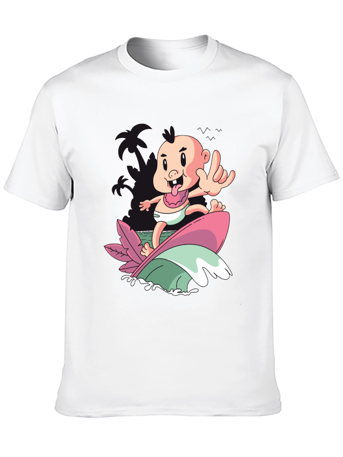 Black Surfing Baby Graphic T-Shirt - Cool Cartoon Tee view 10