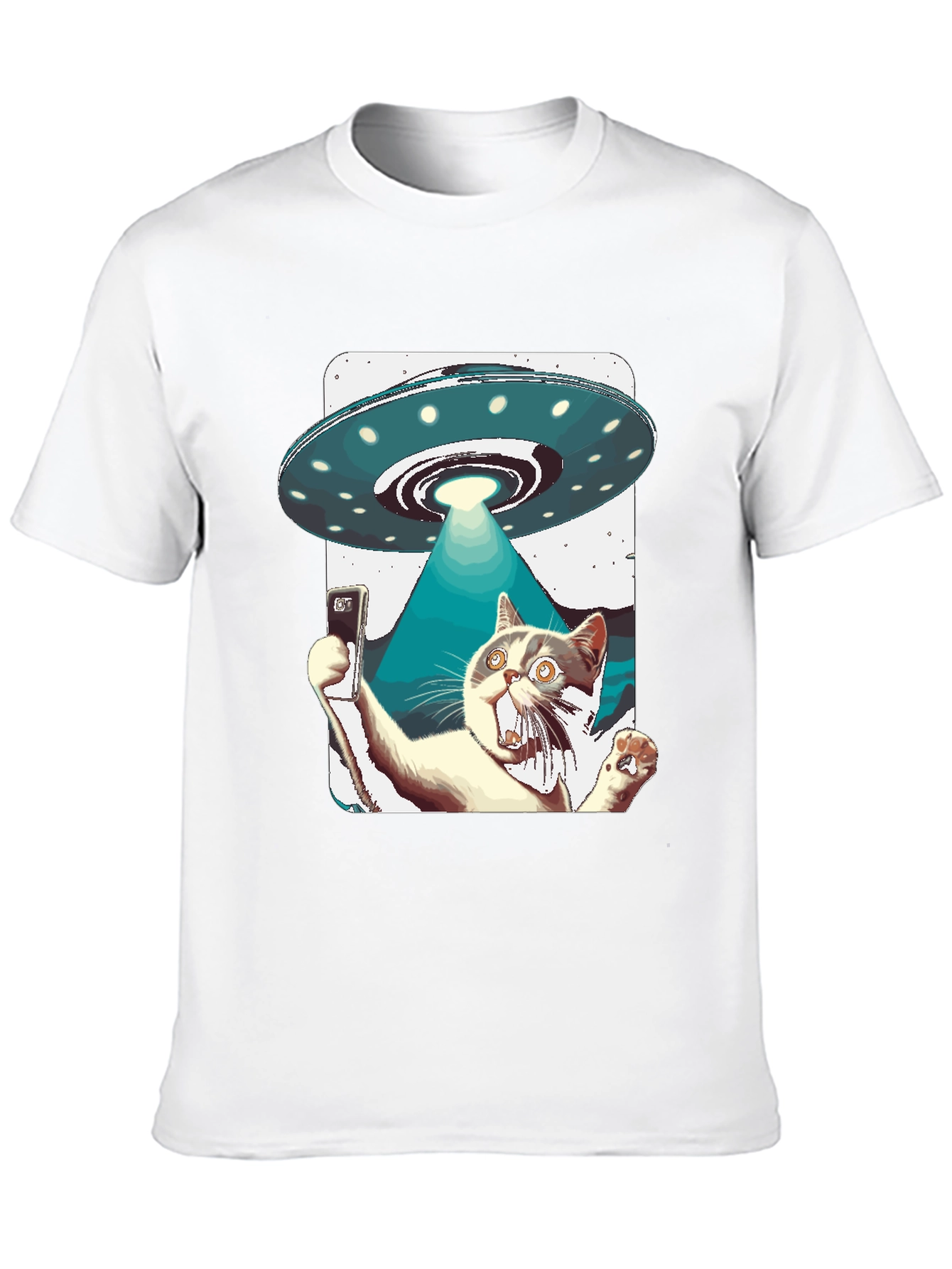 Black Alien Abduction Cat Selfie T-Shirt view 10