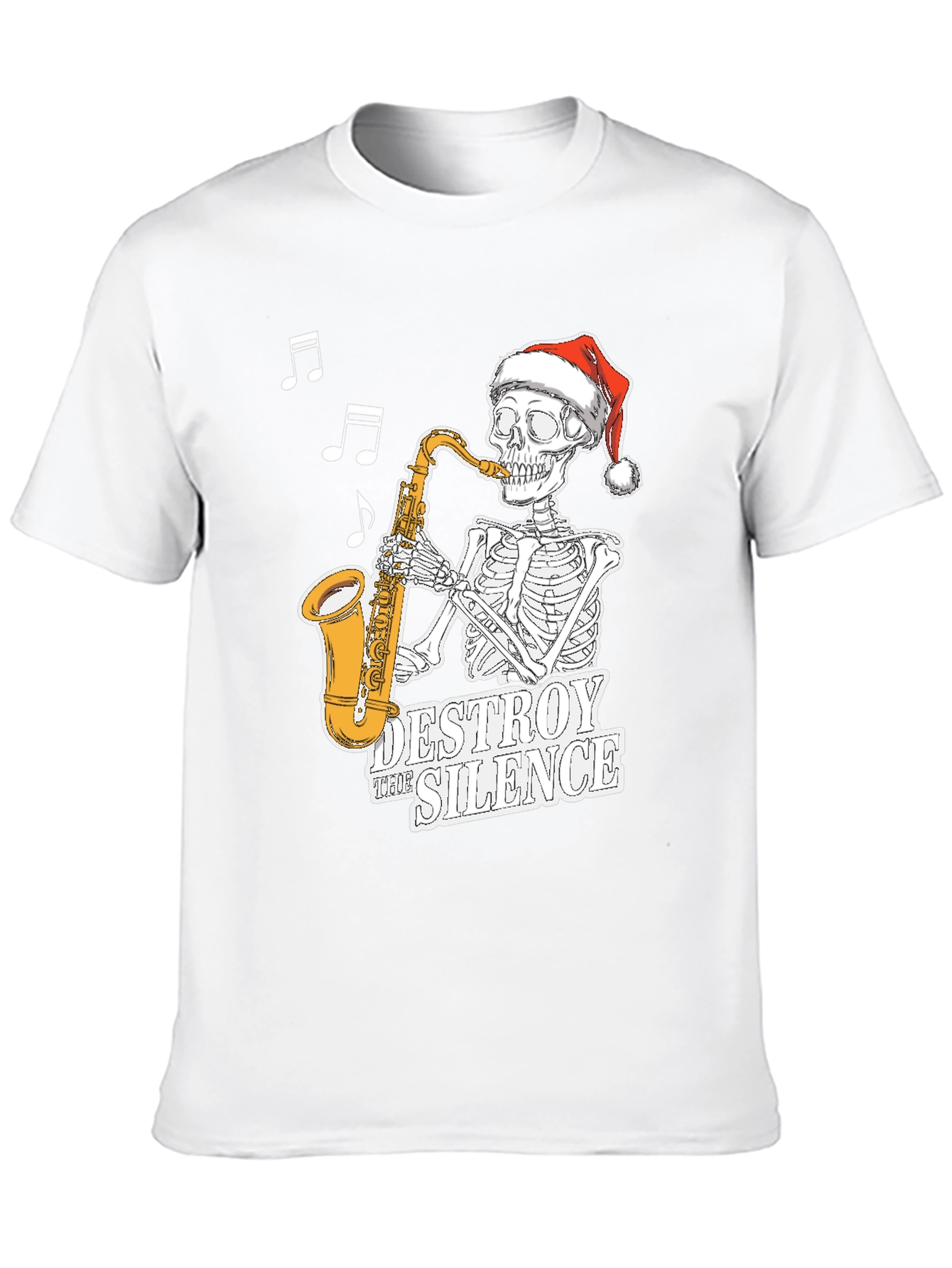 Black Skeleton Santa Saxophone T-Shirt - Destroy the Silence Tee view 10