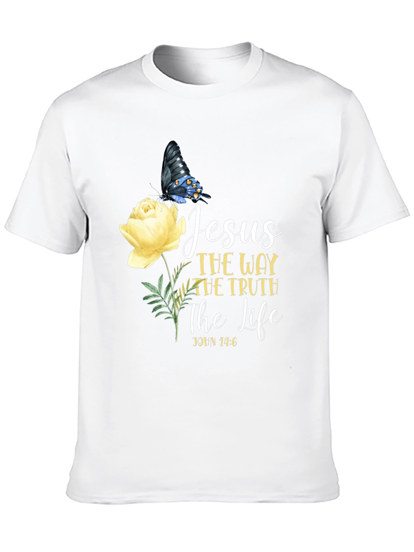 Black Jesus Way Truth Life T-Shirt Butterfly Rose Graphic view 10
