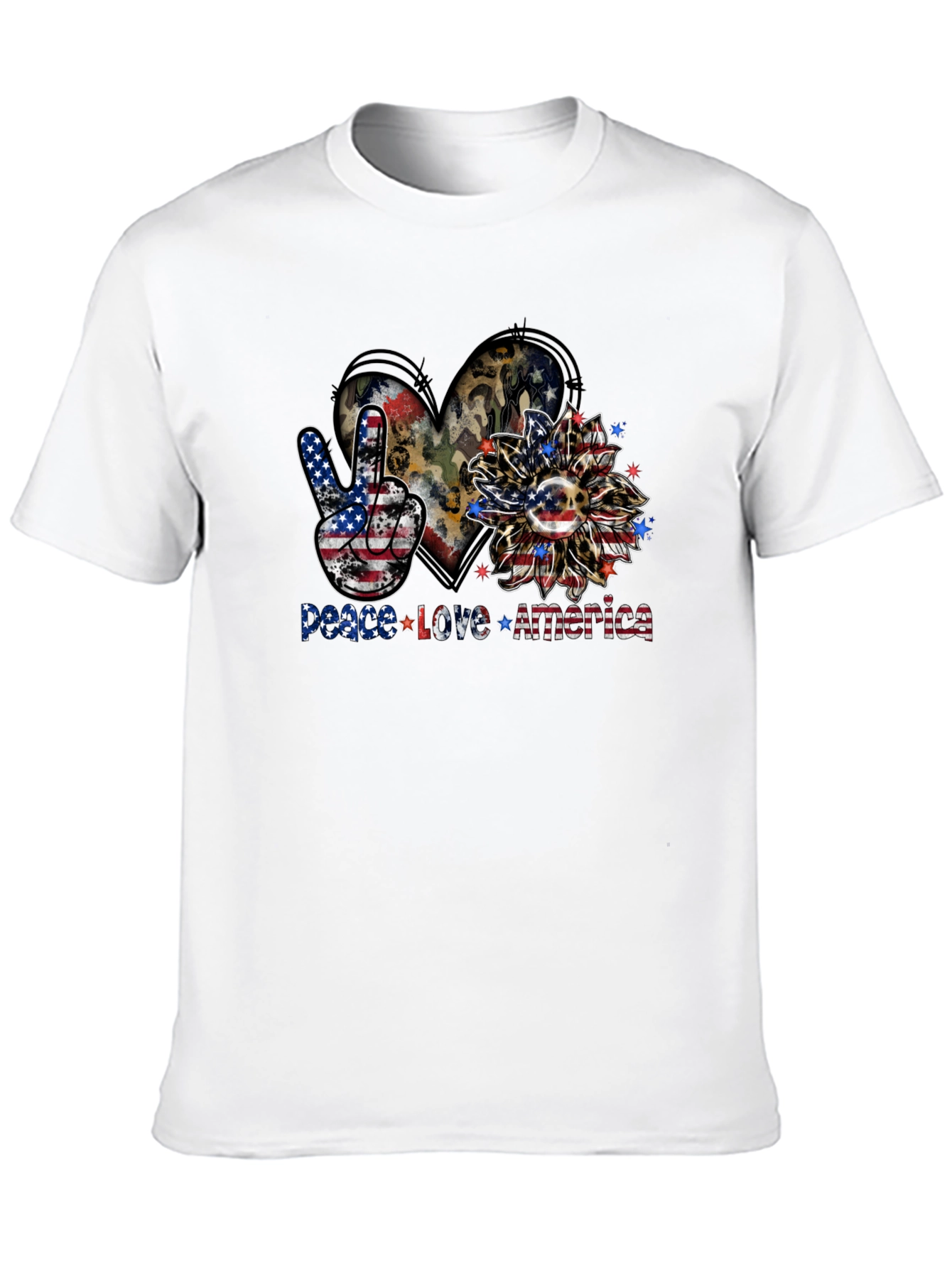 Black Patriotic Peace Love America Graphic T-Shirt view 10