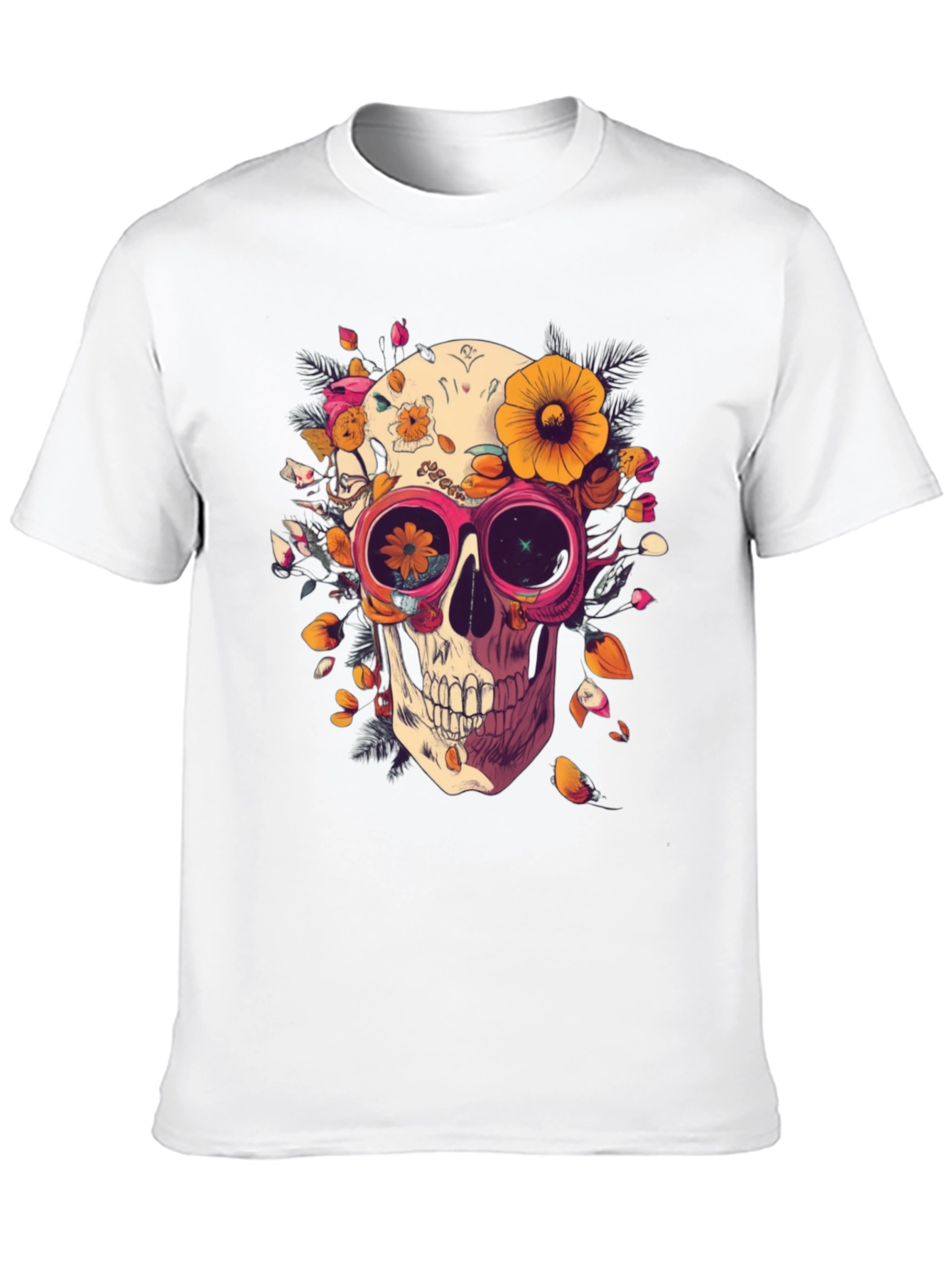 Black Floral Skull Graphic Tee - Unique Unisex T-Shirt view 10