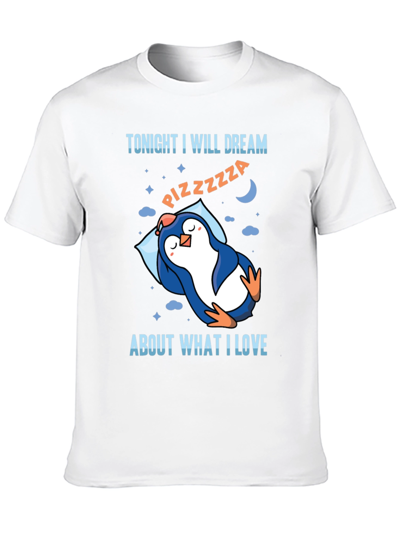Black Pizza Dream Penguin T-Shirt -  Comfortable Crew Neck Tee view 10
