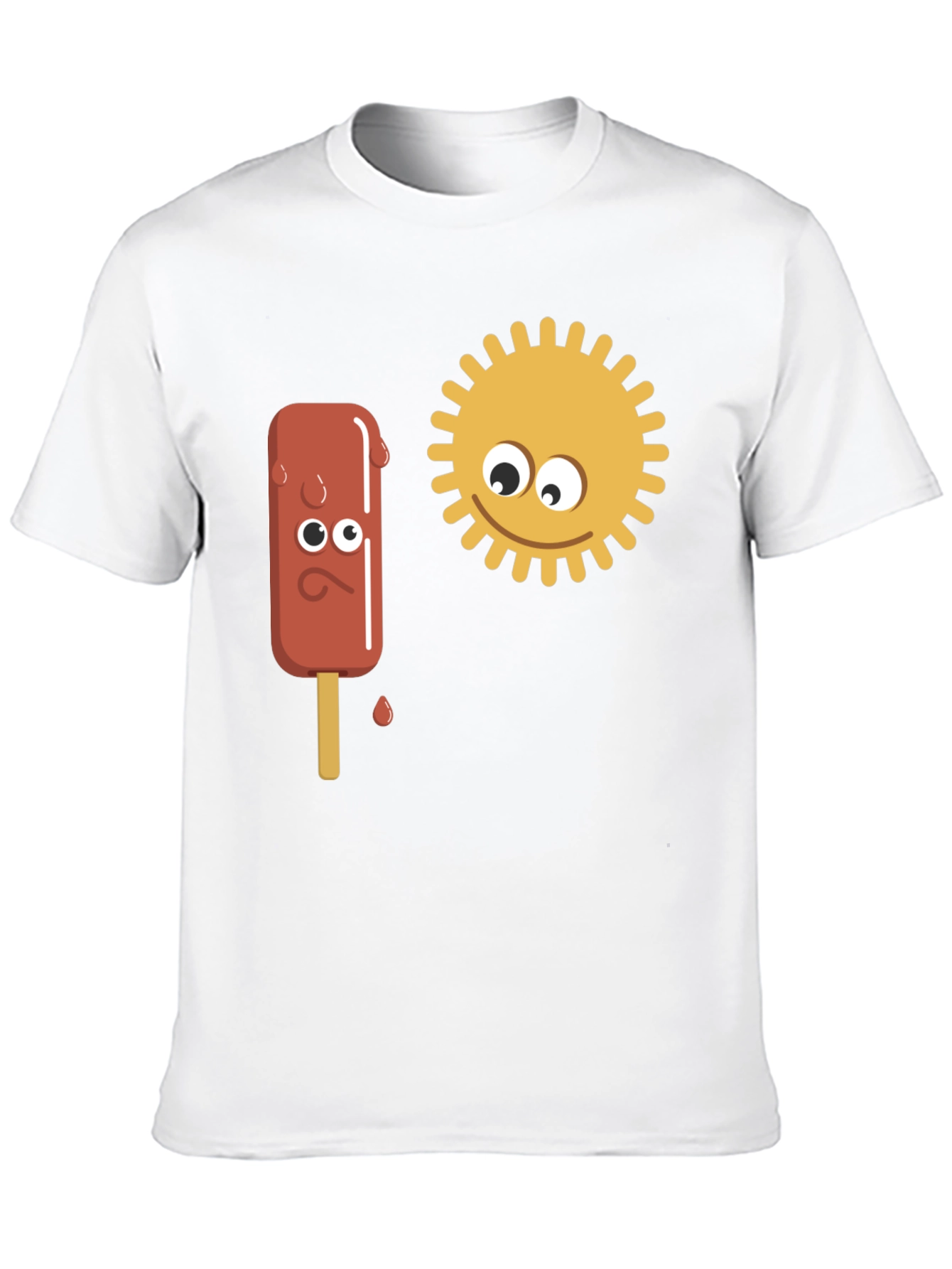 Black Funny Cartoon Sun & Ice Cream Men's Black T-Shirt view 10