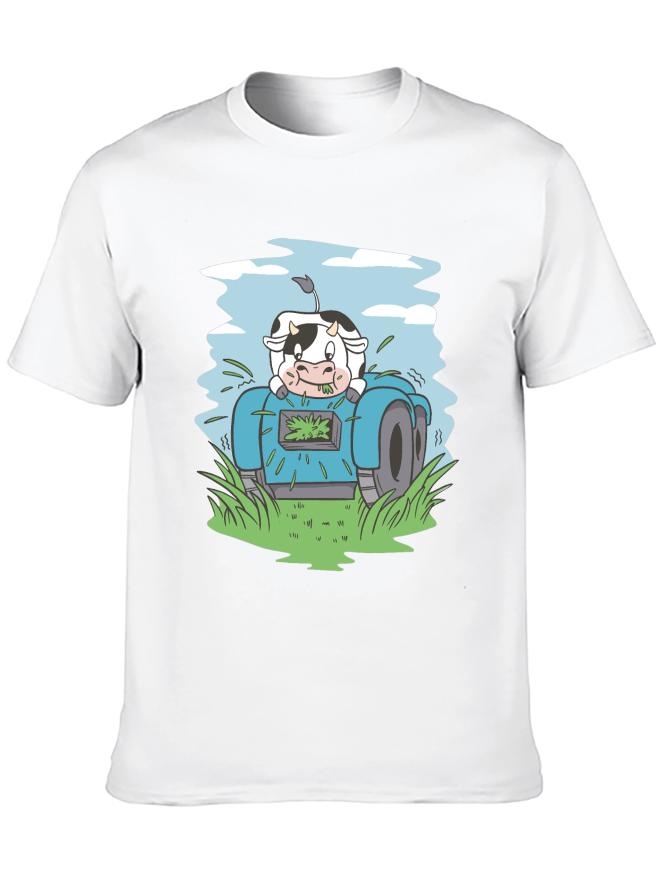 Black Cow Riding Lawnmower Graphic Tee view 10