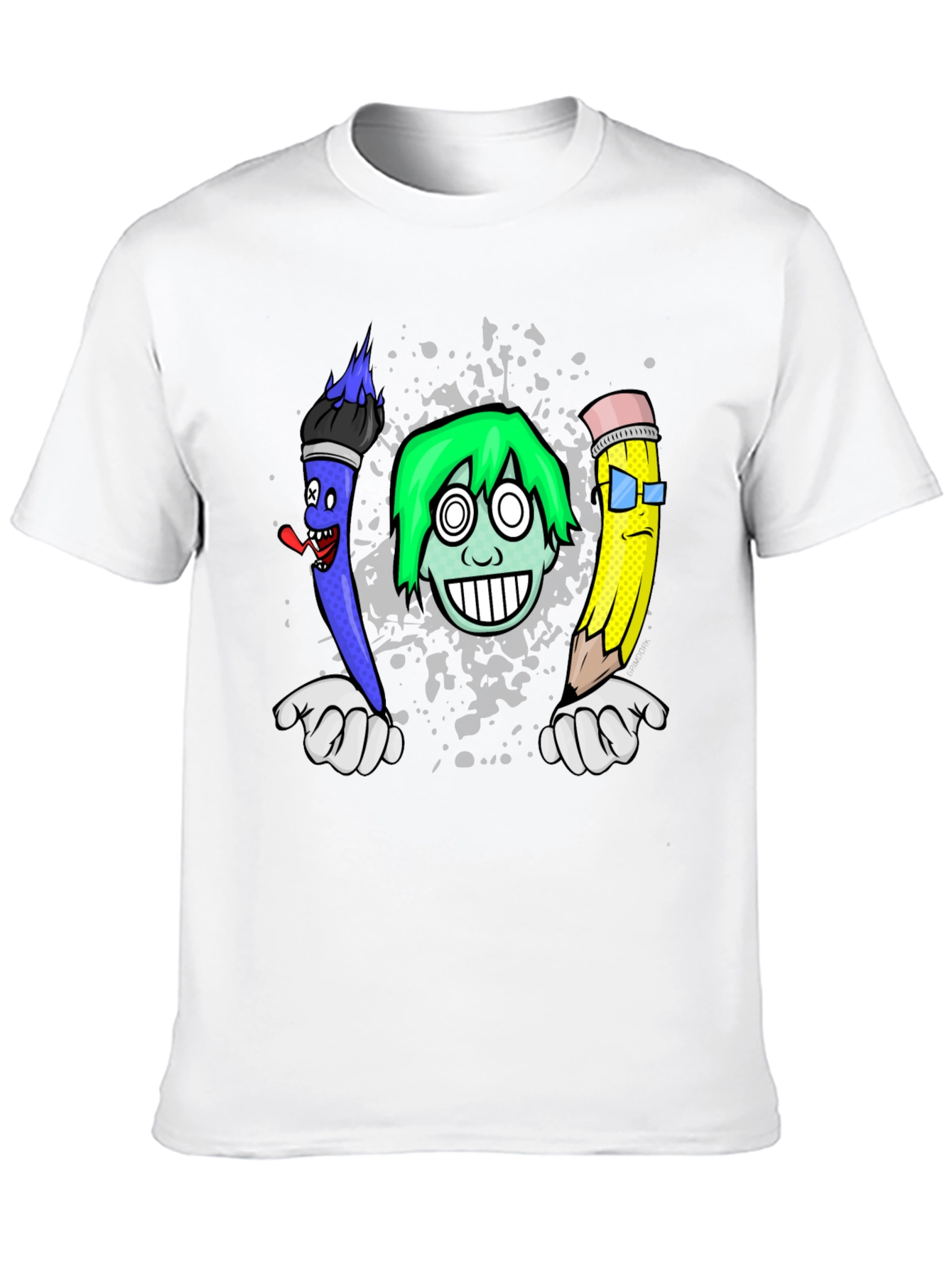 Black Cartoon Art T-Shirt: Brush, Pencil, & Character view 10