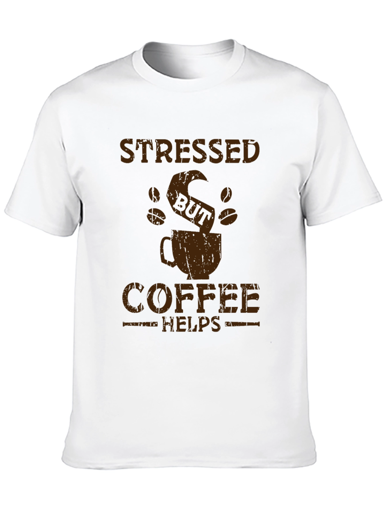 Black Stressed But Coffee Helps Graphic Tee view 10