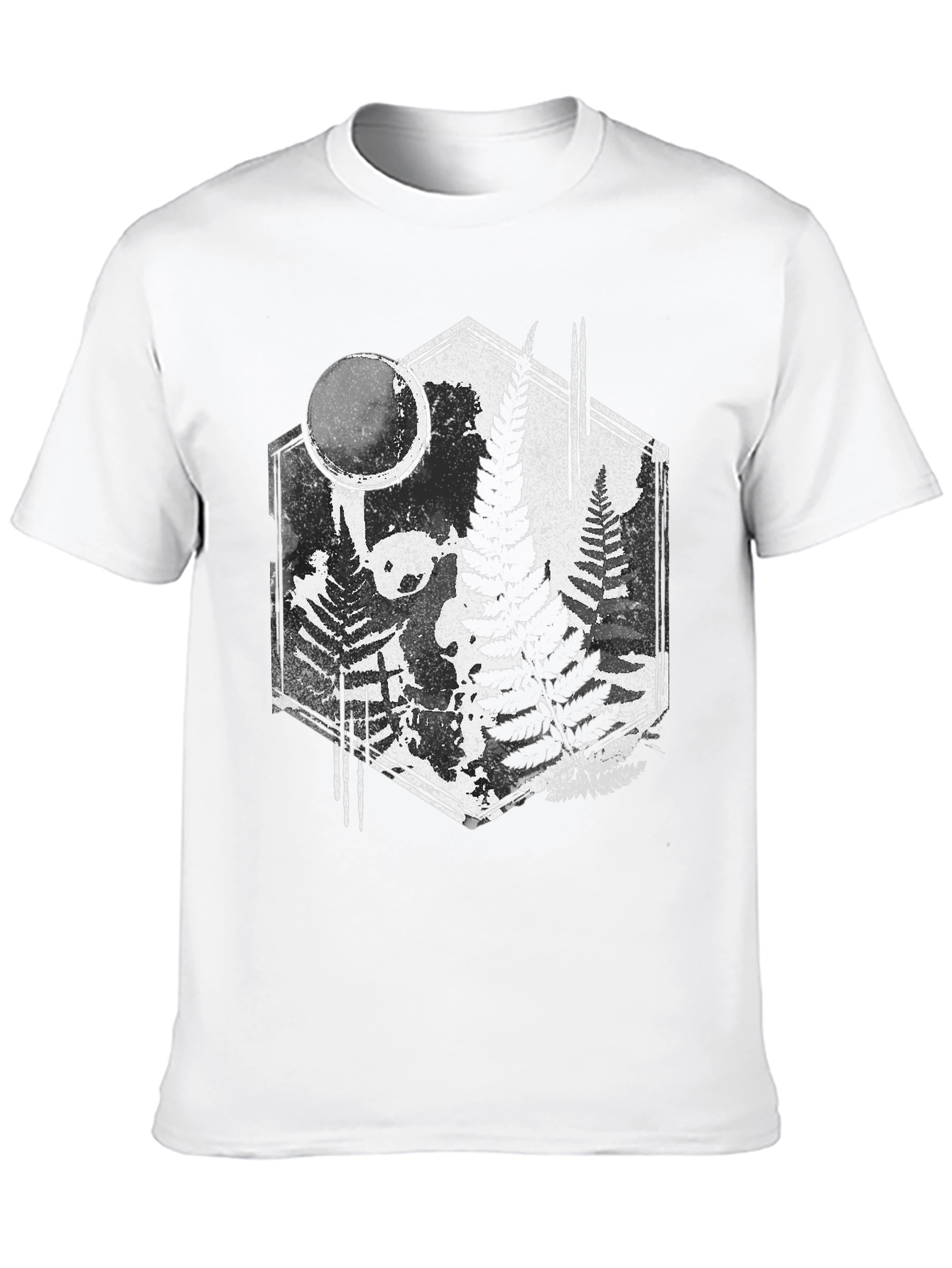Black Fern Forest Panda Black T-Shirt - Nature Inspired Graphic Tee view 10