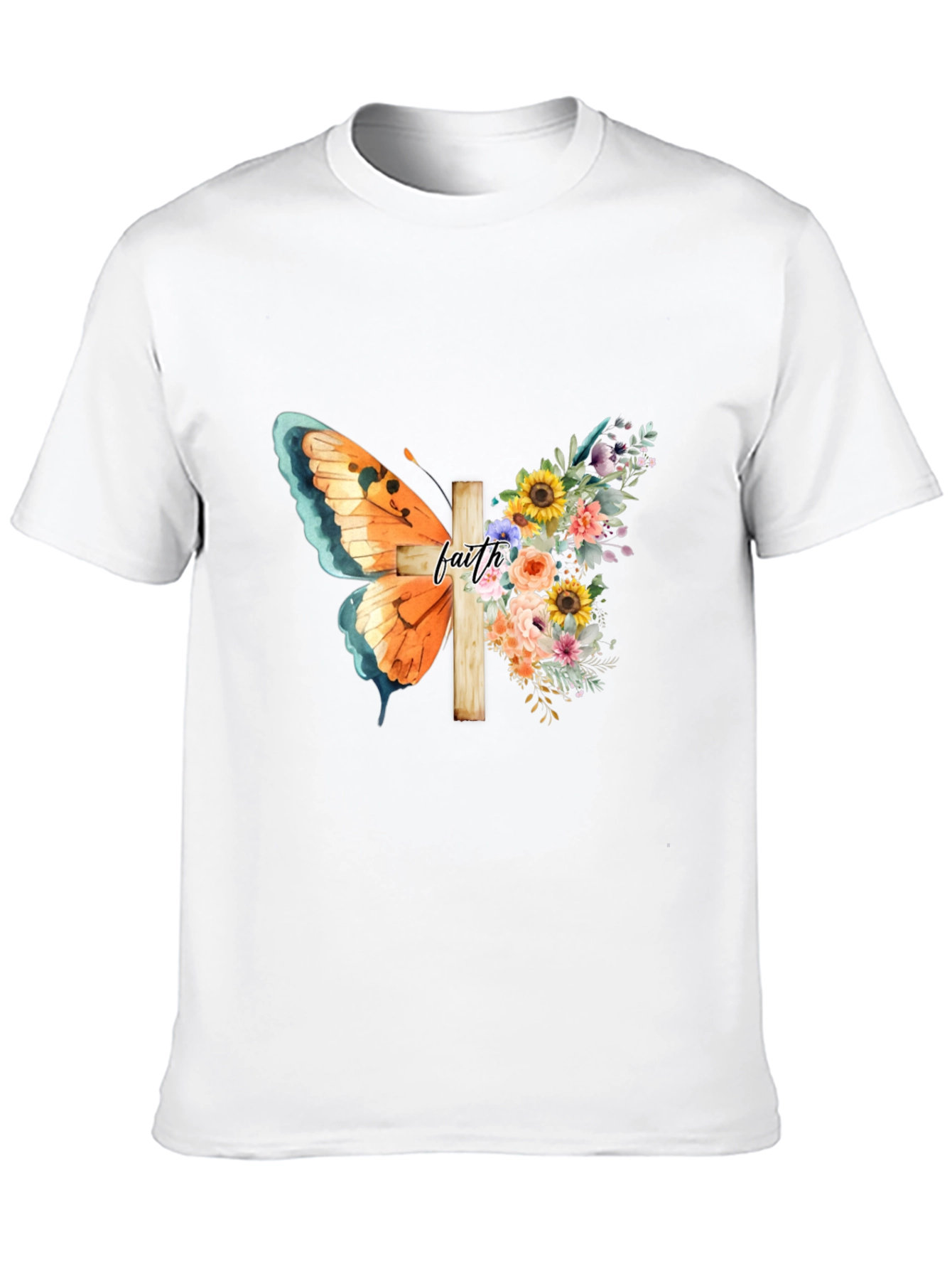 Black Faith Butterfly Floral Cross Graphic Tee view 10