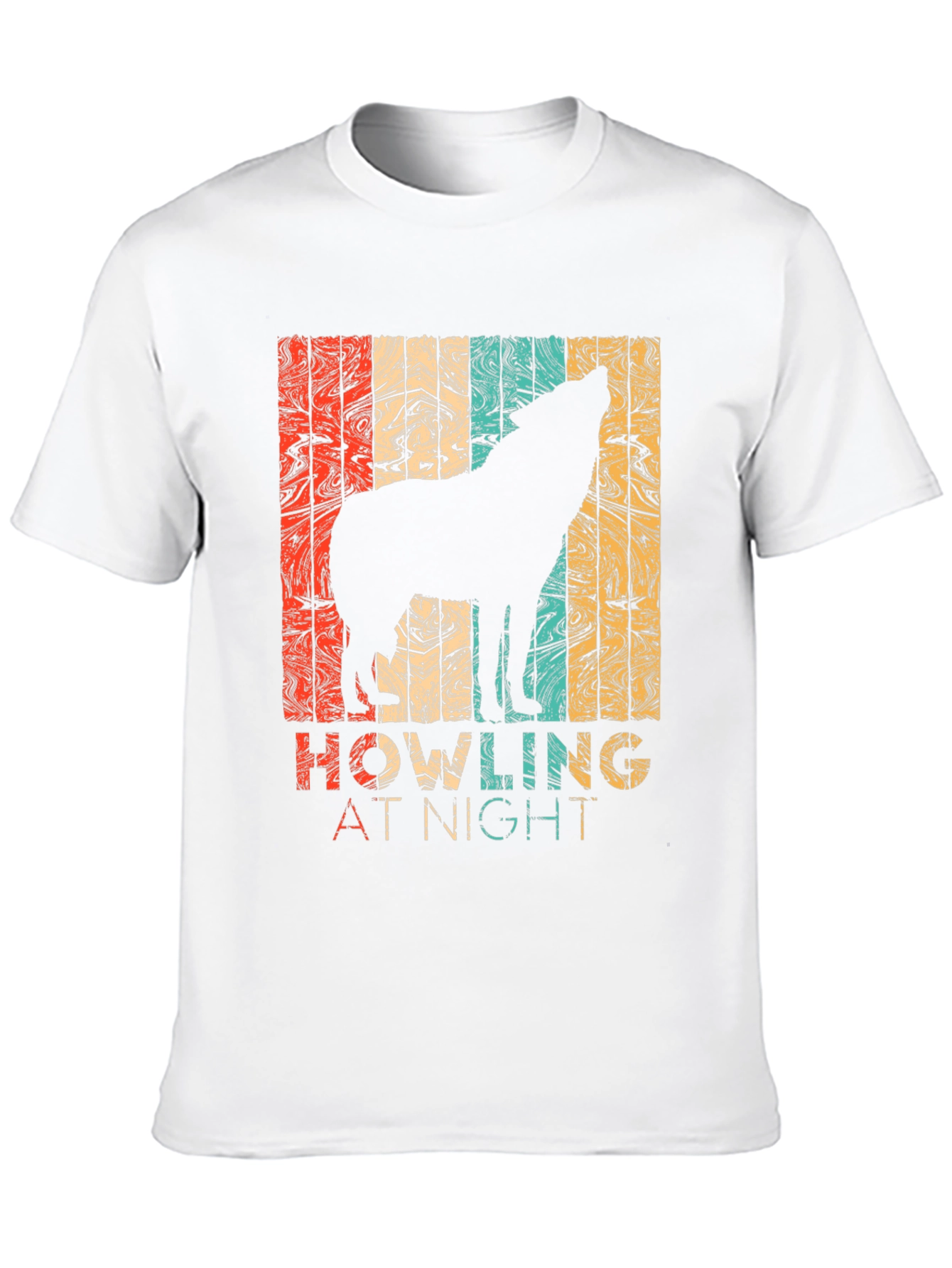 Black Retro Wolf Howling at Night Graphic T-Shirt view 10