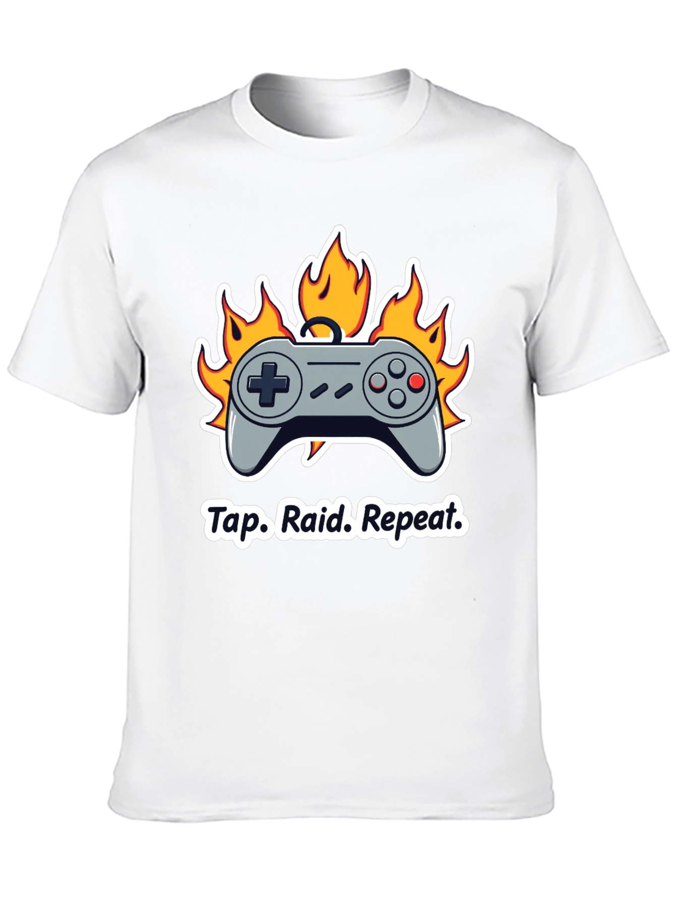 Black Gamer T-Shirt: Tap Raid Repeat - Controller in Flames view 10