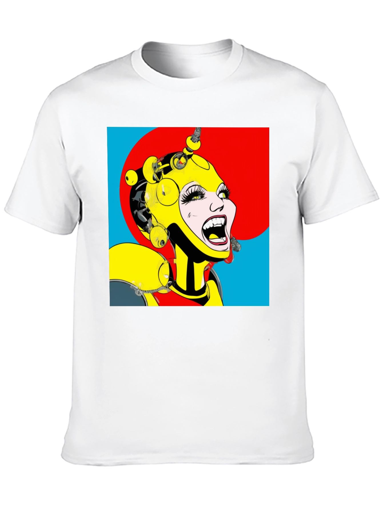 Black Pop Art Robot Woman Graphic T-Shirt view 10