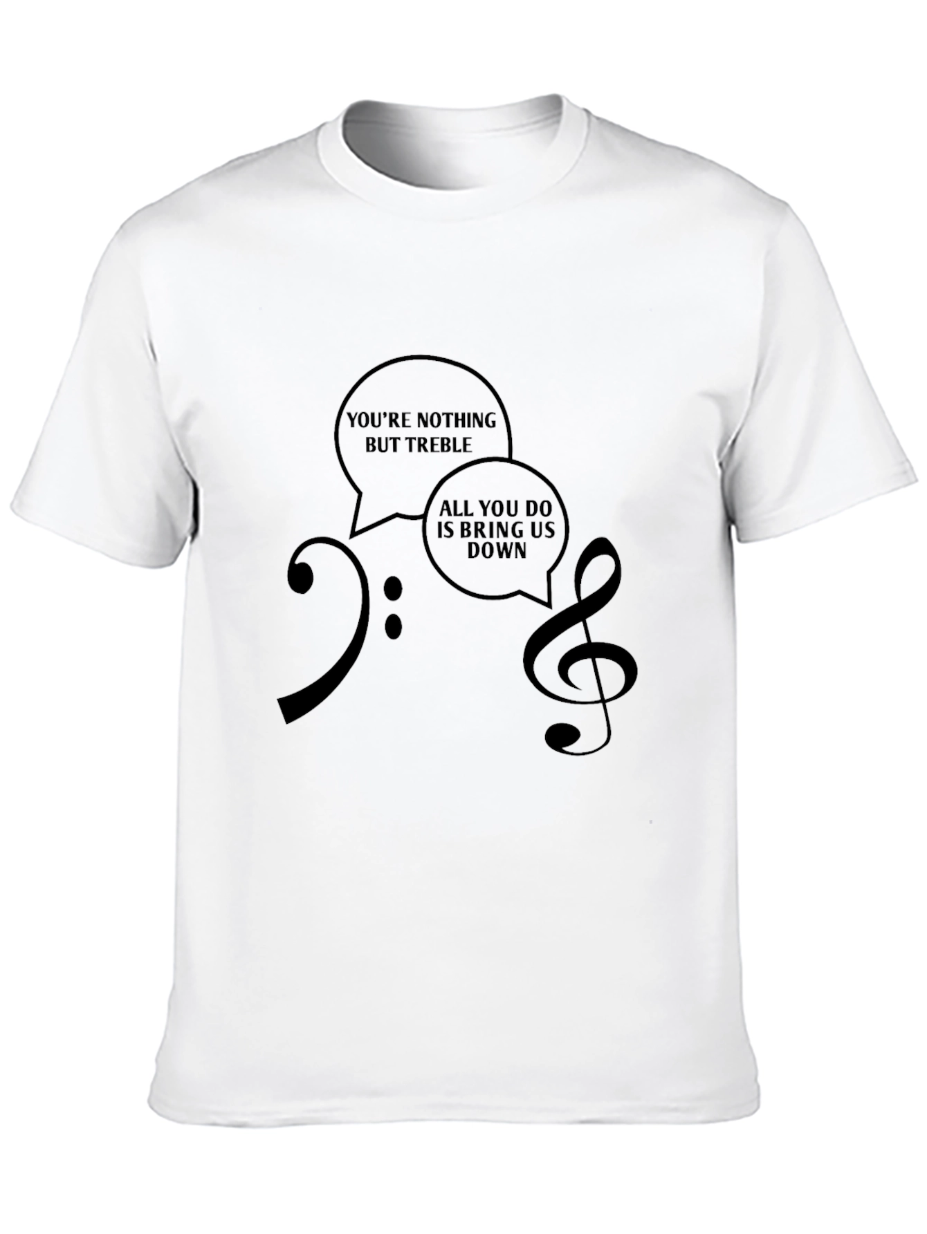 Black Musical Humor T-Shirt: Treble & Bass Clef Design view 10