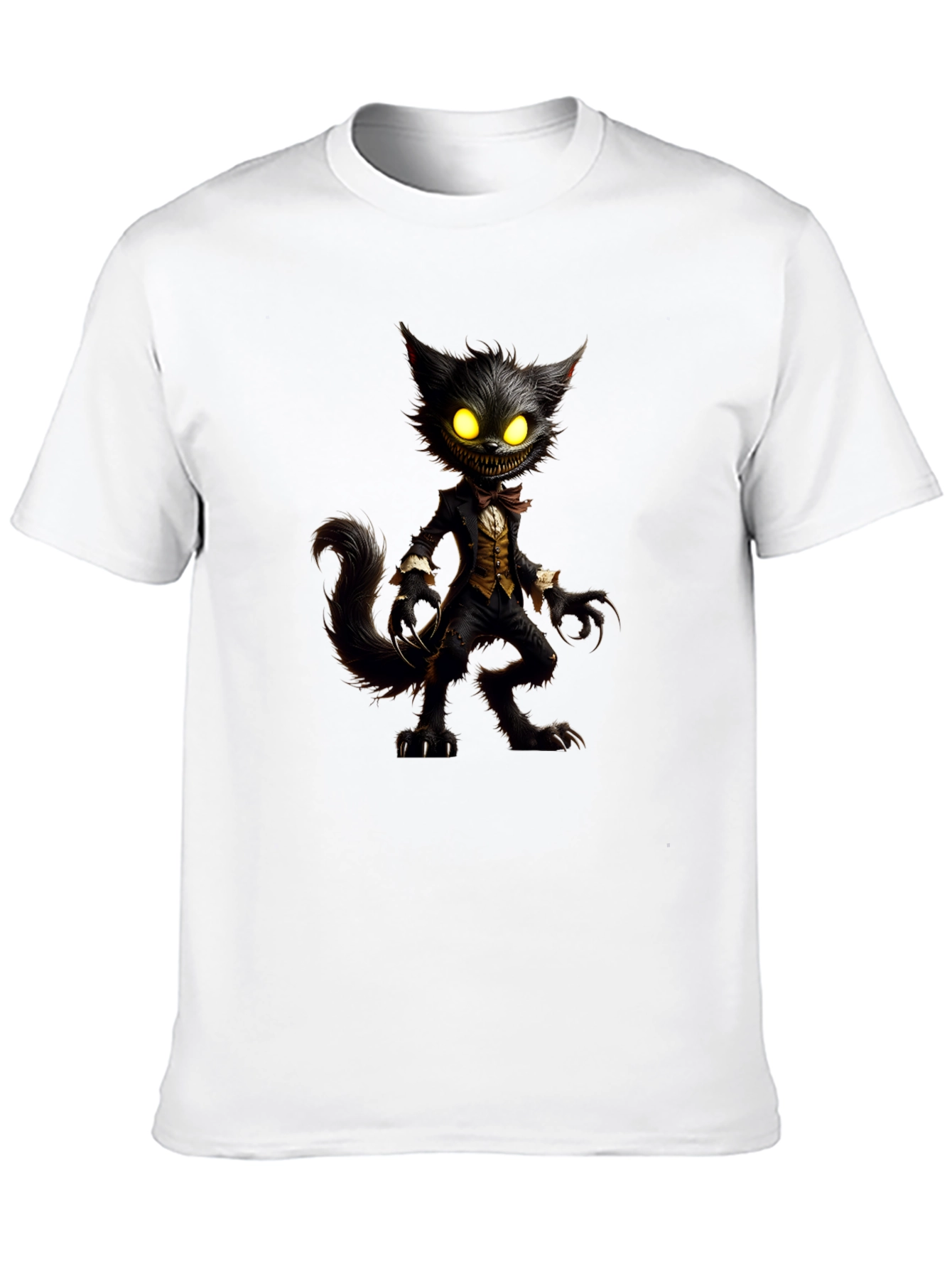 Black Creepy Cat T-Shirt - Unique Graphic Tee view 10