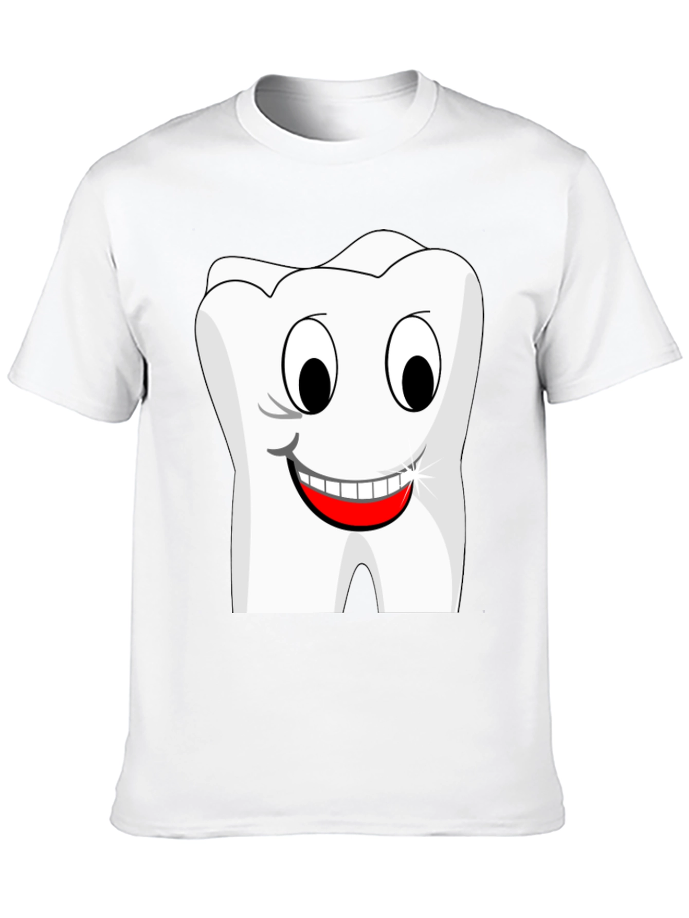 Black Funny Cartoon Tooth Graphic T-Shirt - Black Cotton Tee view 10