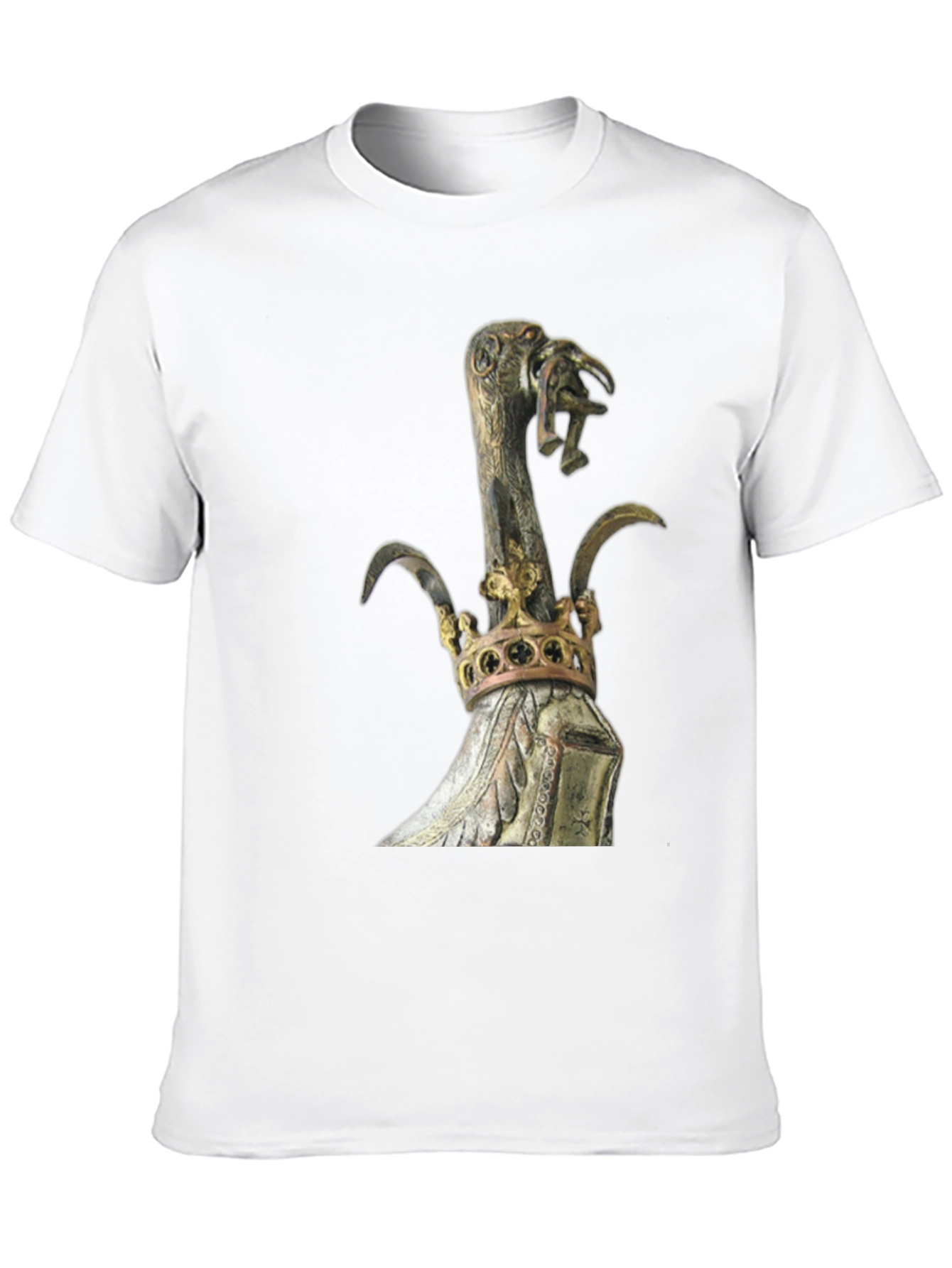 Black Black T-Shirt with Ornate Crown and Bird Scepter Design view 10