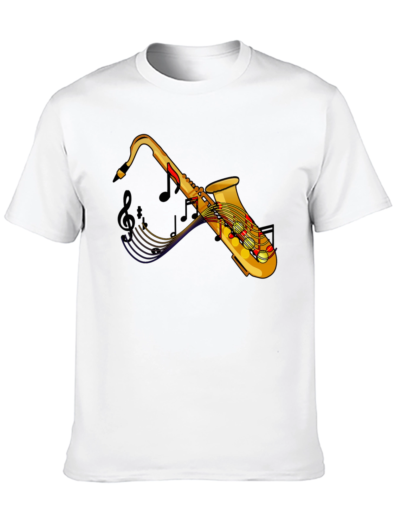 Black Saxophone Music Notes Graphic Black Tee Shirt view 10