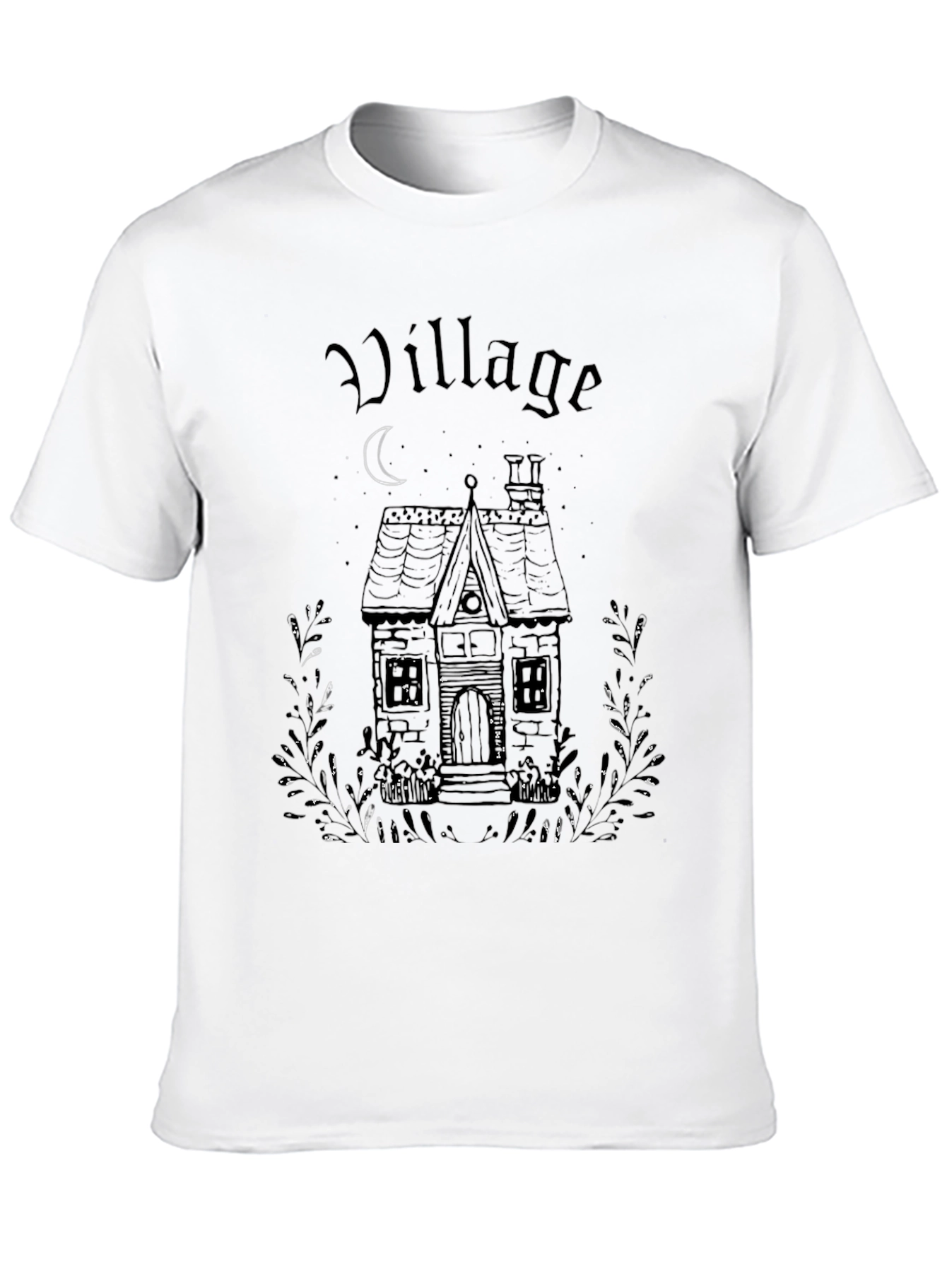 Black Village House Graphic Print Black T-Shirt view 10