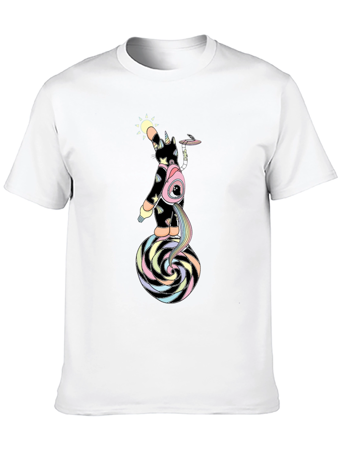 Black Unicorn UFO Rainbow Swirl Graphic Tee - Men's Black T-Shirt view 10