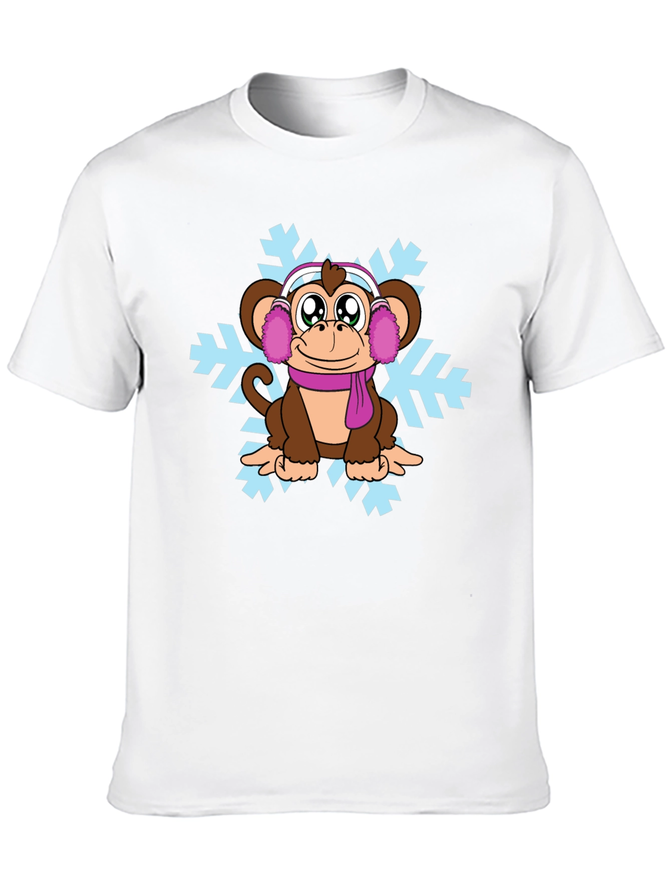 Black Winter Monkey T-Shirt - Cute Cartoon Design view 10