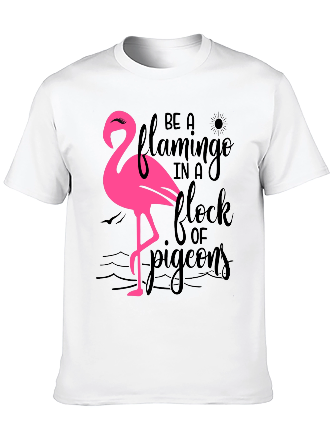 Black Be a Flamingo T-Shirt, Black Cotton Tee view 10