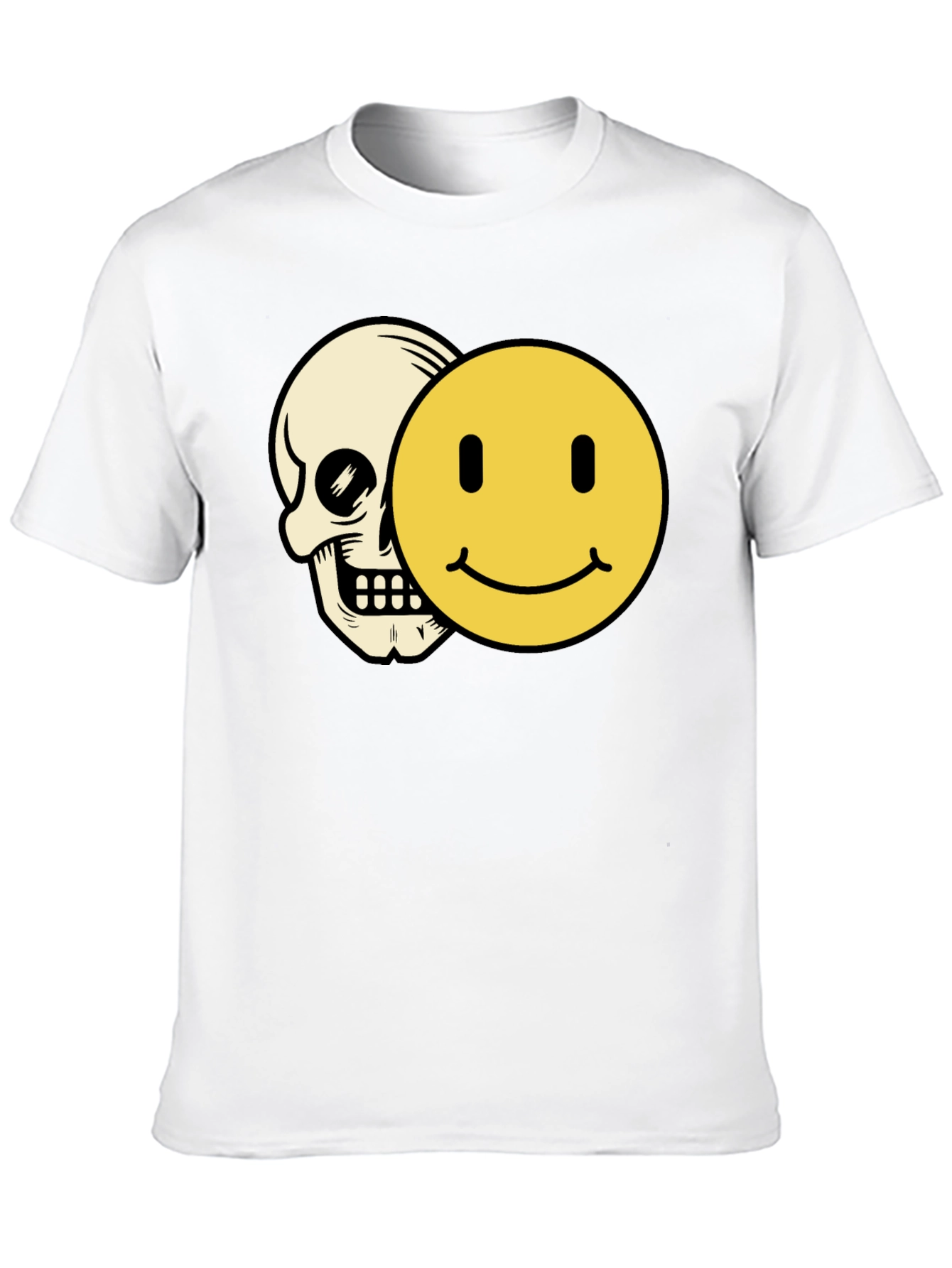 Black Skull Smiley Face Graphic Tee - Black Cotton T-Shirt view 10