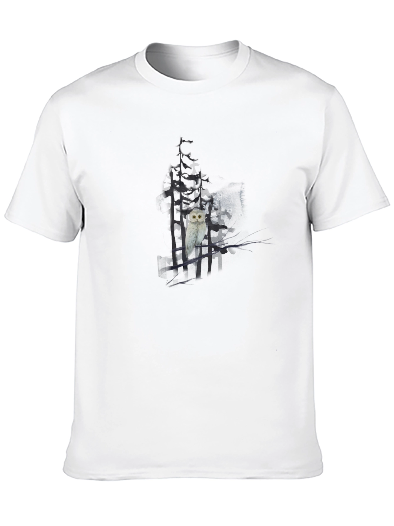 Black Owl in Forest Graphic Tee - Unisex Black T-Shirt view 10