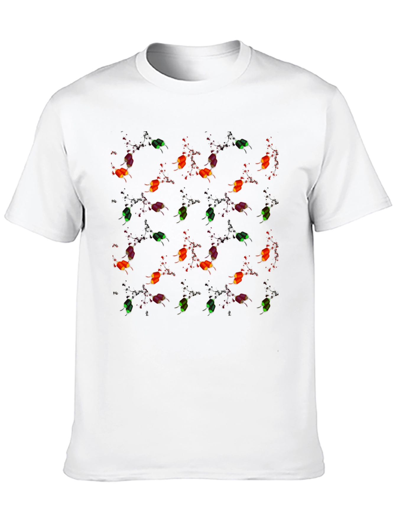 Whimsical Firefly Pattern Black Crew Neck T-Shirt - 10
