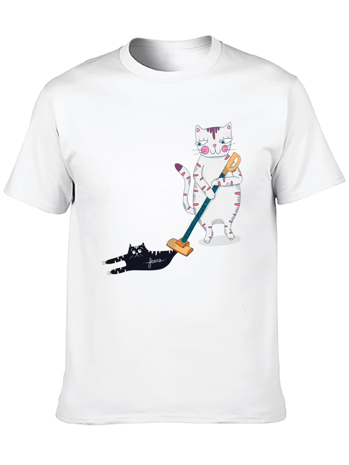 Black Funny Cat Vacuuming T-Shirt view 10