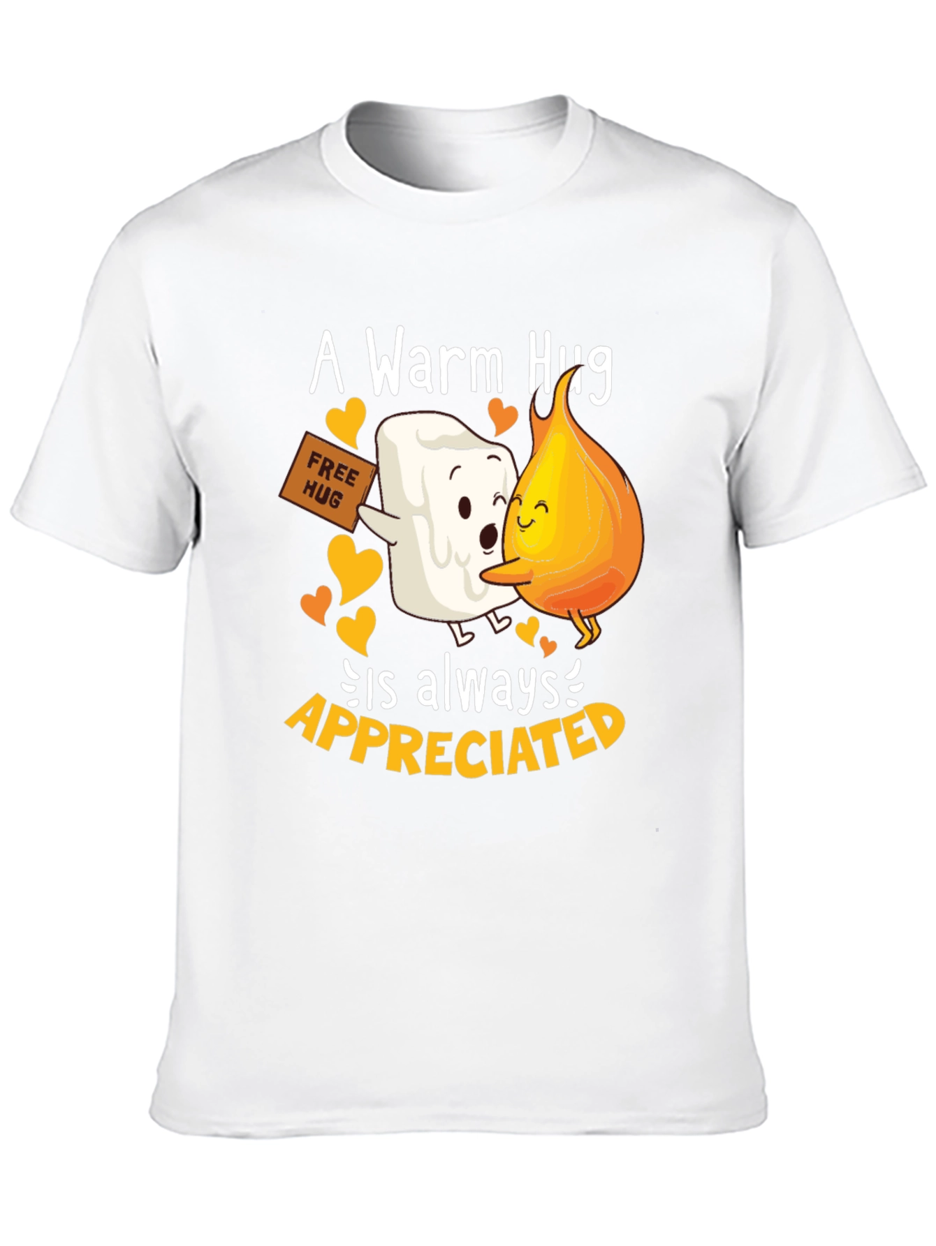 Black Warm Hug T-Shirt: Marshmallow and Flame Design view 10