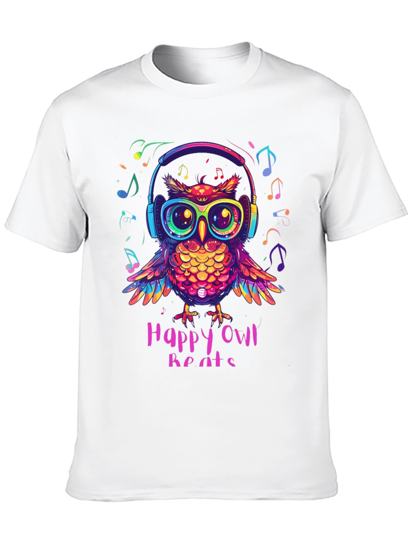 Black Happy Owl Beats T-Shirt - Colorful Music Lover Tee view 10